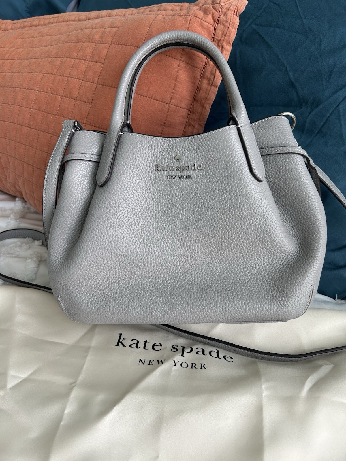 kate spade new york Gray Pebbled Satchel Top Handle Crossbody