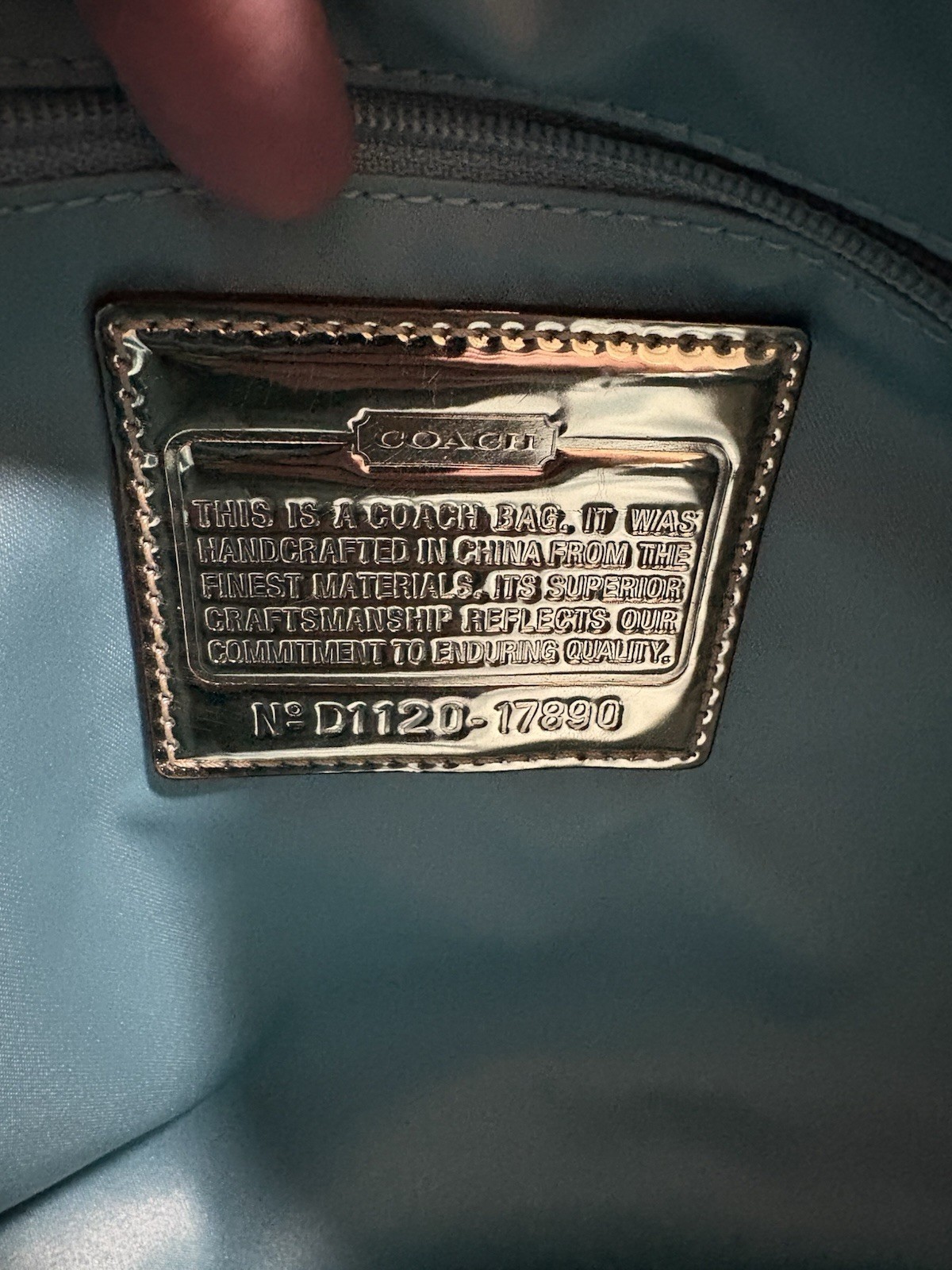 Coach Signature C Logo Large Tote Bag Zip Closure Blue Lining Bag Charm