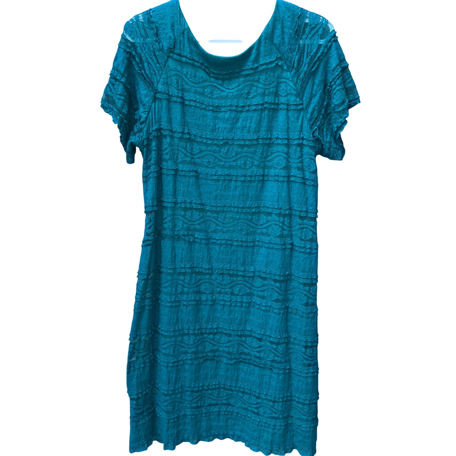 Chris McLaughlin Teal Blue Tiered Lace Sheath Dress Womens Size 18 Turquoise