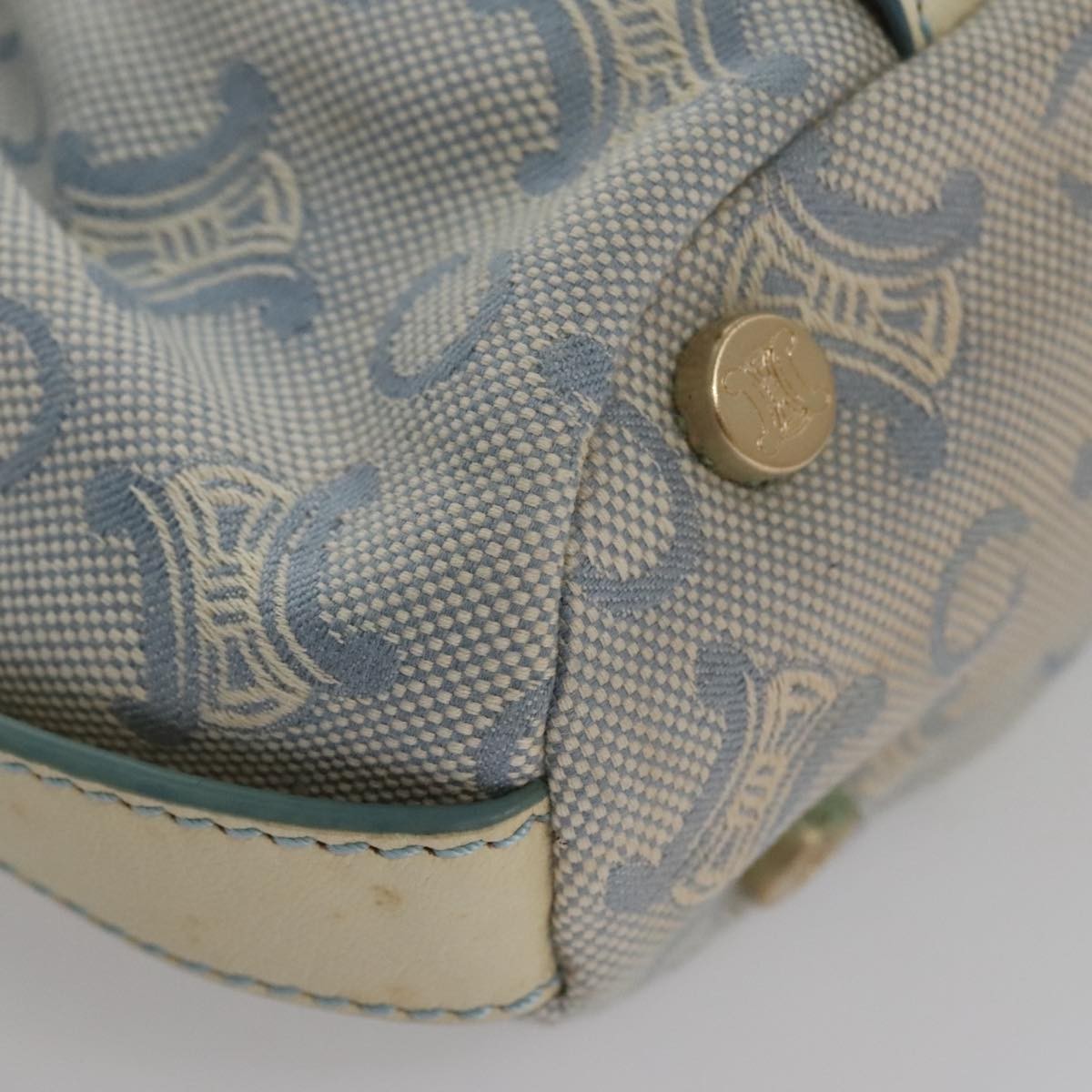CELINE C Macadam Canvas Shoulder Bag Light Blue Auth yk17148
