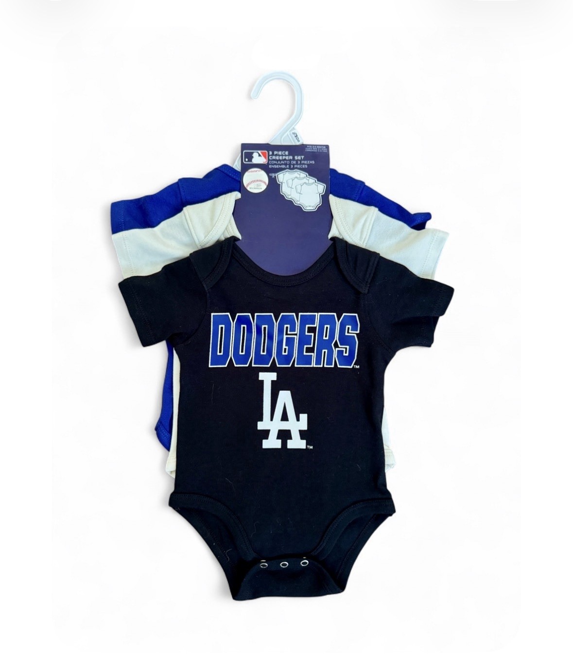 MLB Los Angeles Dodgers 3-Piece Baby Bodysuit Set 0-3M Cotton Snap