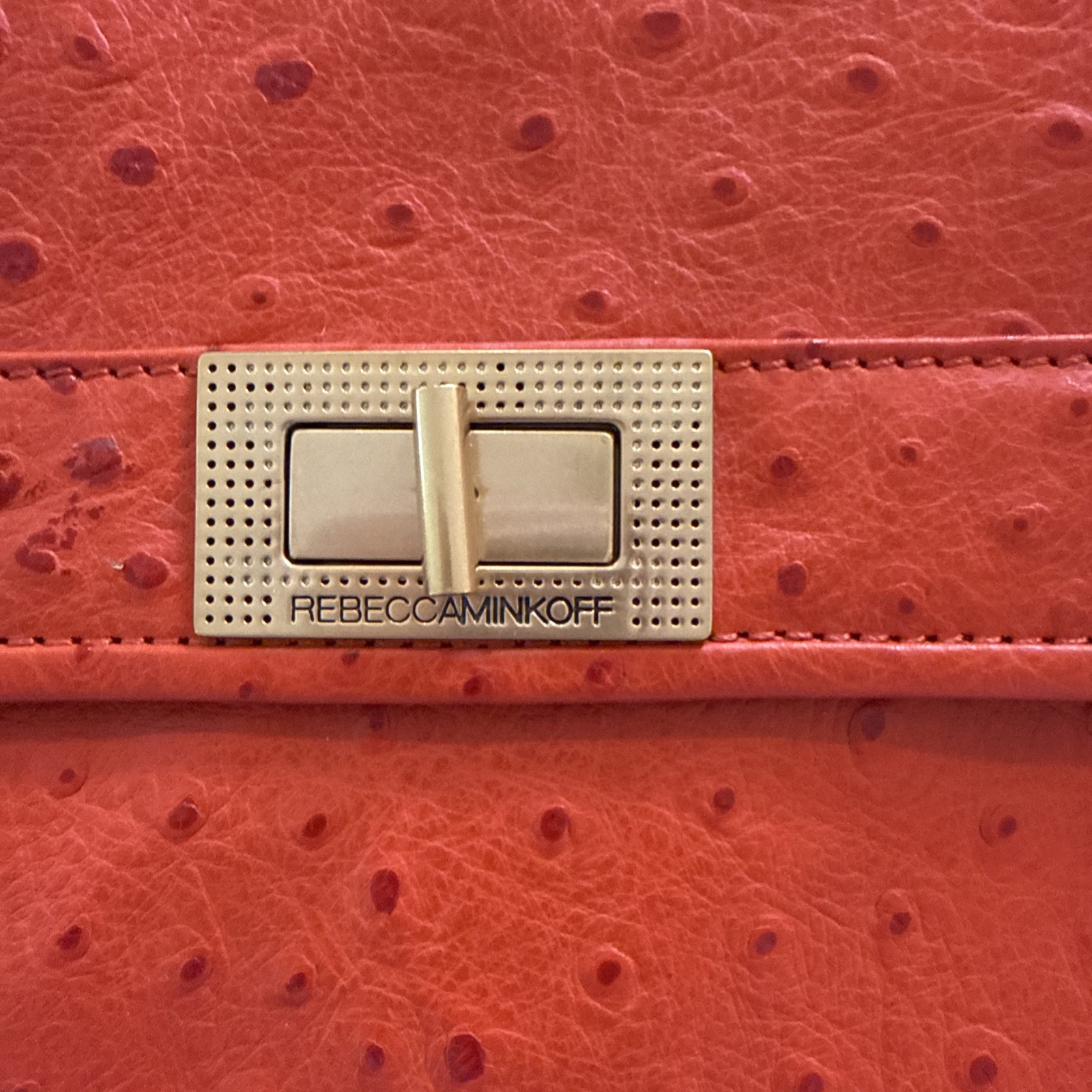 Rebecca Minkoff Covet Satchel Persimmon Ostrich-Embossed Leather NWT H163B24P