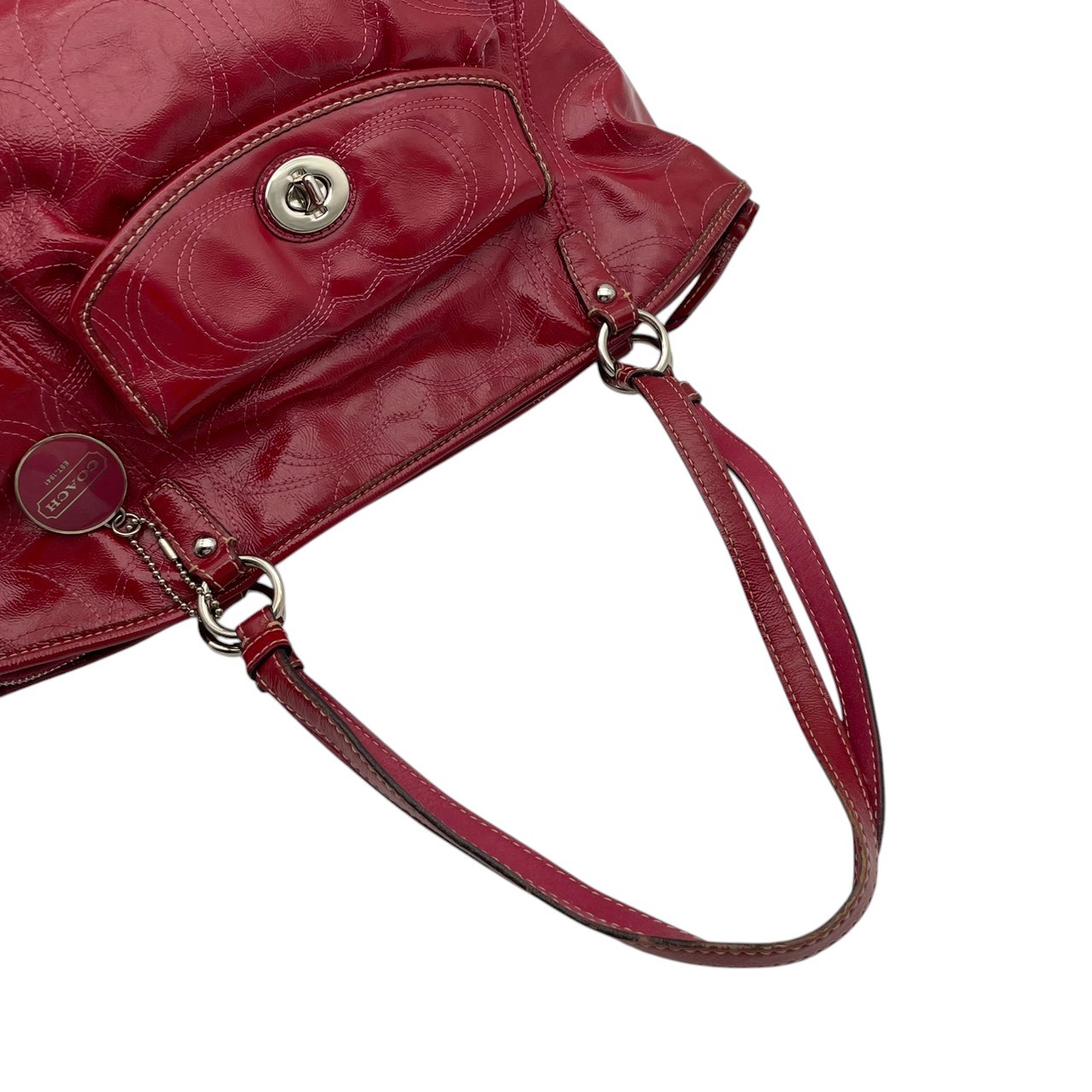 Authentic COACH Optic Signature Leah Tote Bag Patent Leather Red F15190