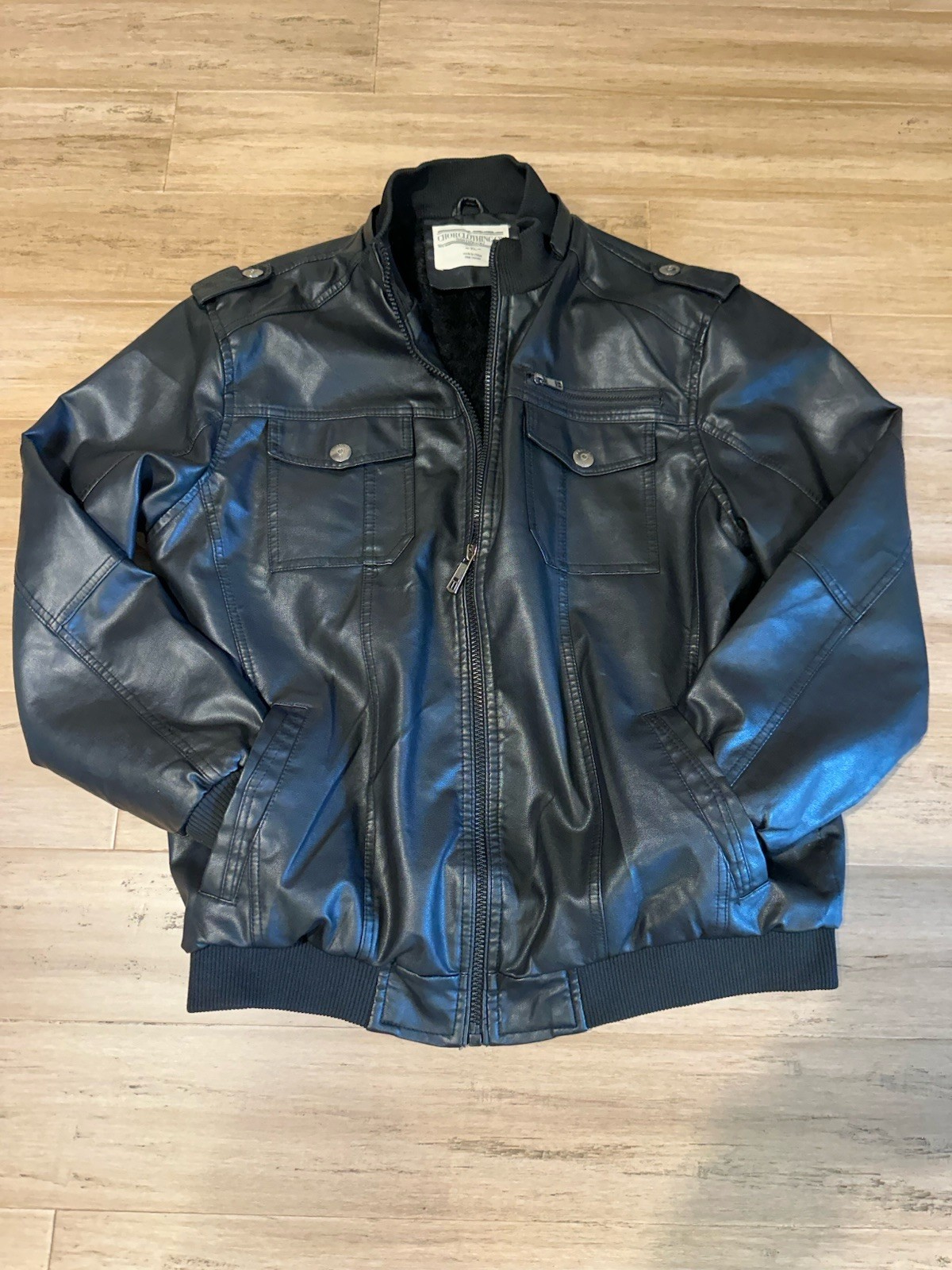 Men’s Bomber Jacket Black Faux Leather Size XL From ChorClothing Company