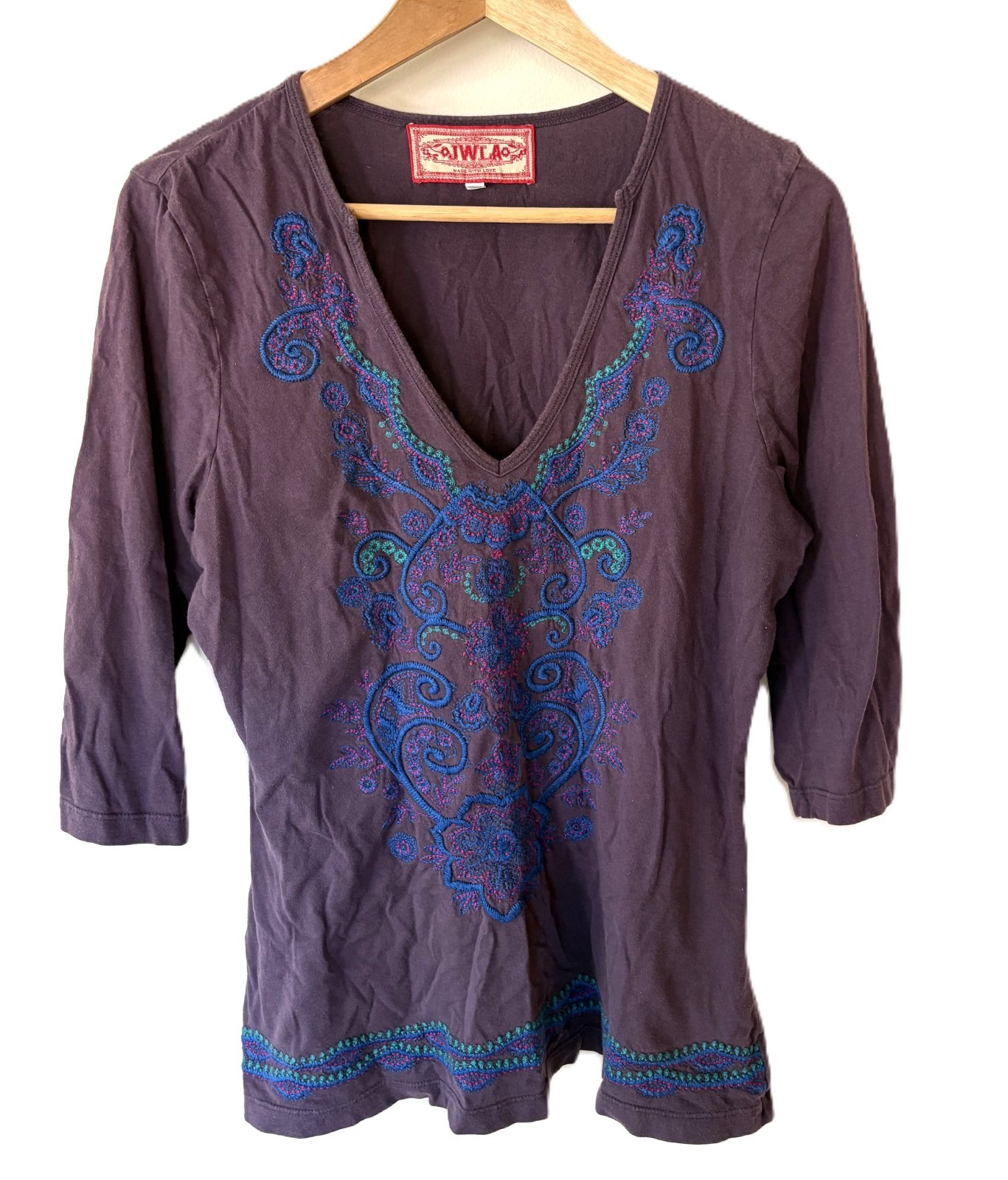 Johnny Was JWLA Dark Purple All Cotton Embroidered Tunic, Women’s Size L