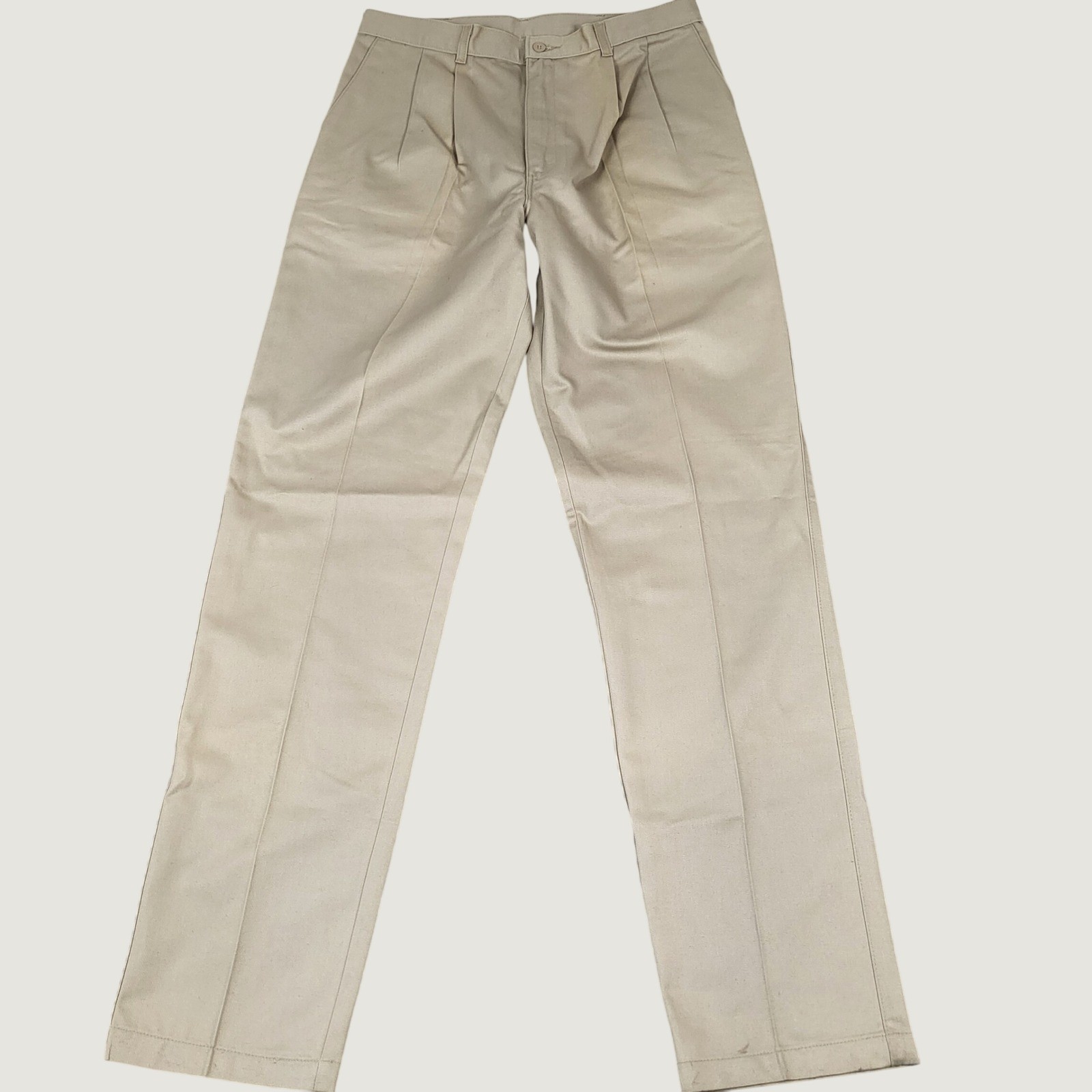Wrangler Pleated Chinos Mens 34×36 Khaki Good Relaxed Straight Twill Pants
