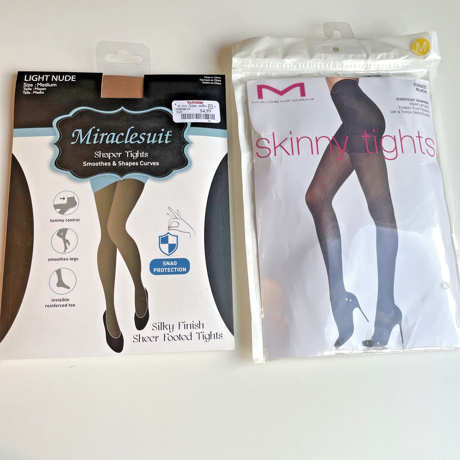 2 Shapeing Tights Shapewear Size M Nude Black Smoothes Shapes Tummy Control NEW