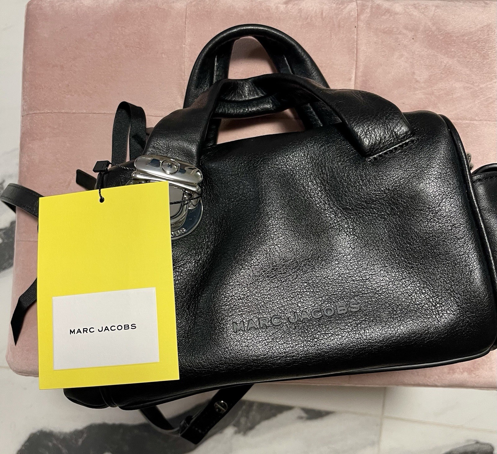 NWT MARC JACOBS Mini Pushlock Black Leather Satchel /Shoulder/Crossbody Bag $550
