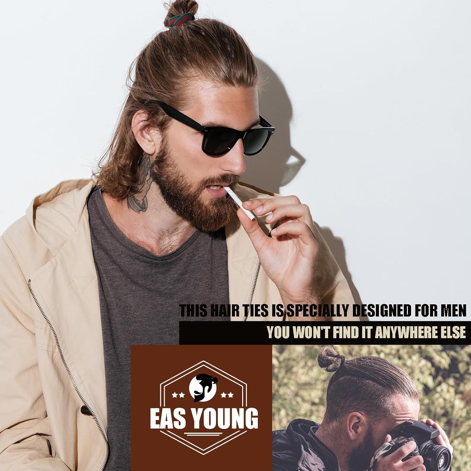 Braided Mens Hair Ties for Men, for Buns Curly Thick Dense Hair Elastic Hair Tie