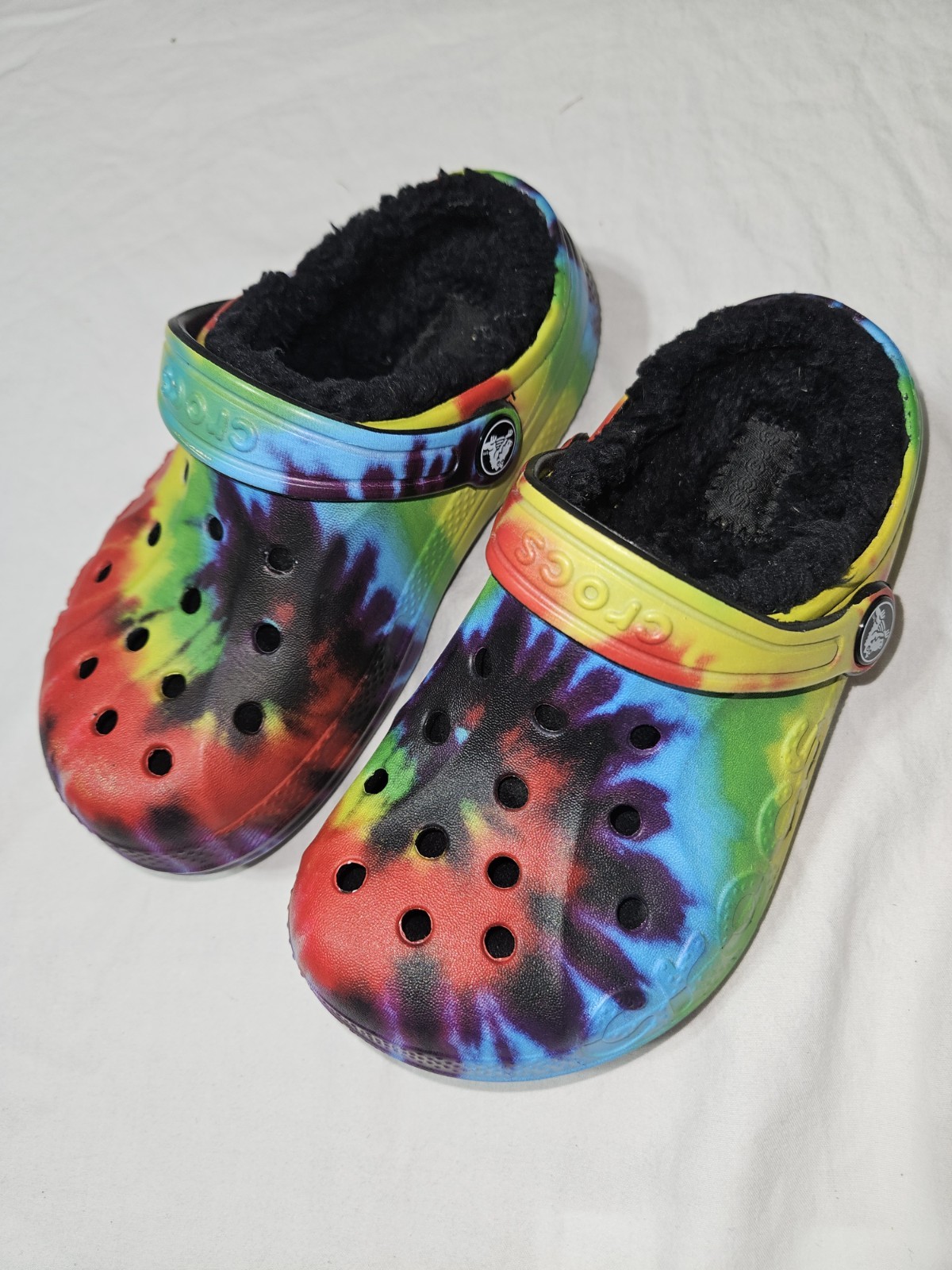 Crocs Classic Tie-Dye Fuzz Lined Clog Unisex Kids Multicolor Slip-On US 12