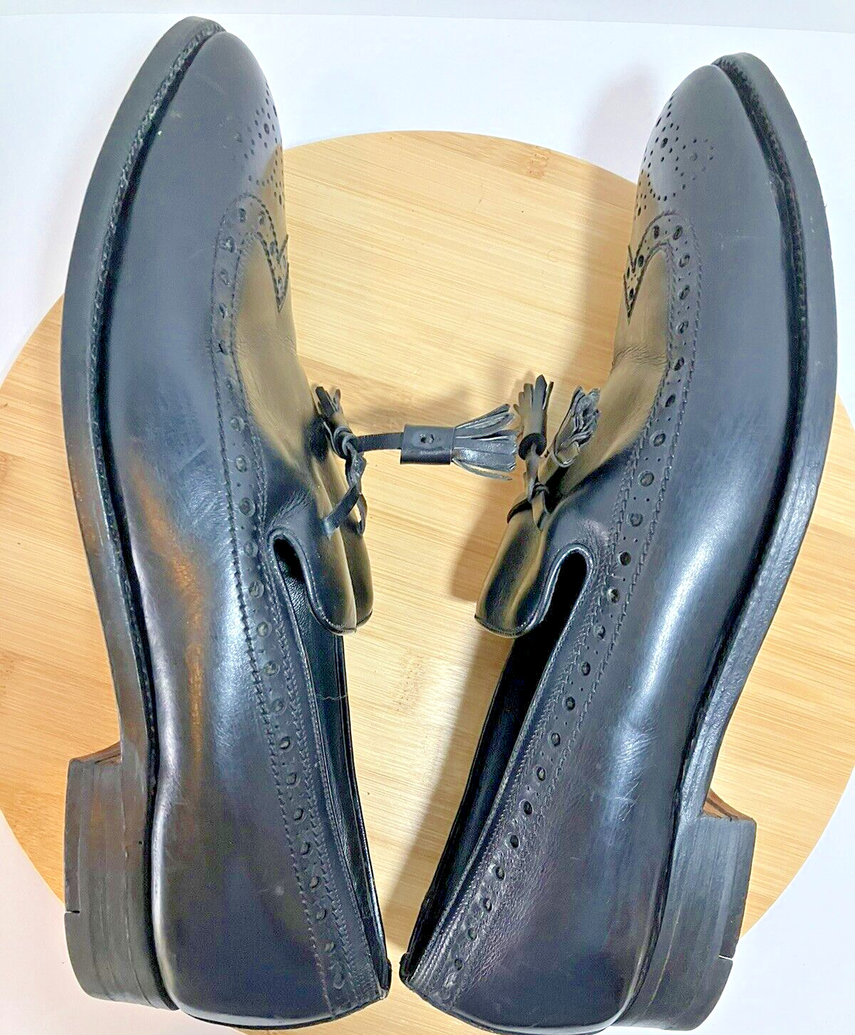 VTG Men’s FLORSHEIM Slip On Wingtip Tassel Loafers Black Leather 913306 SZ 11 C
