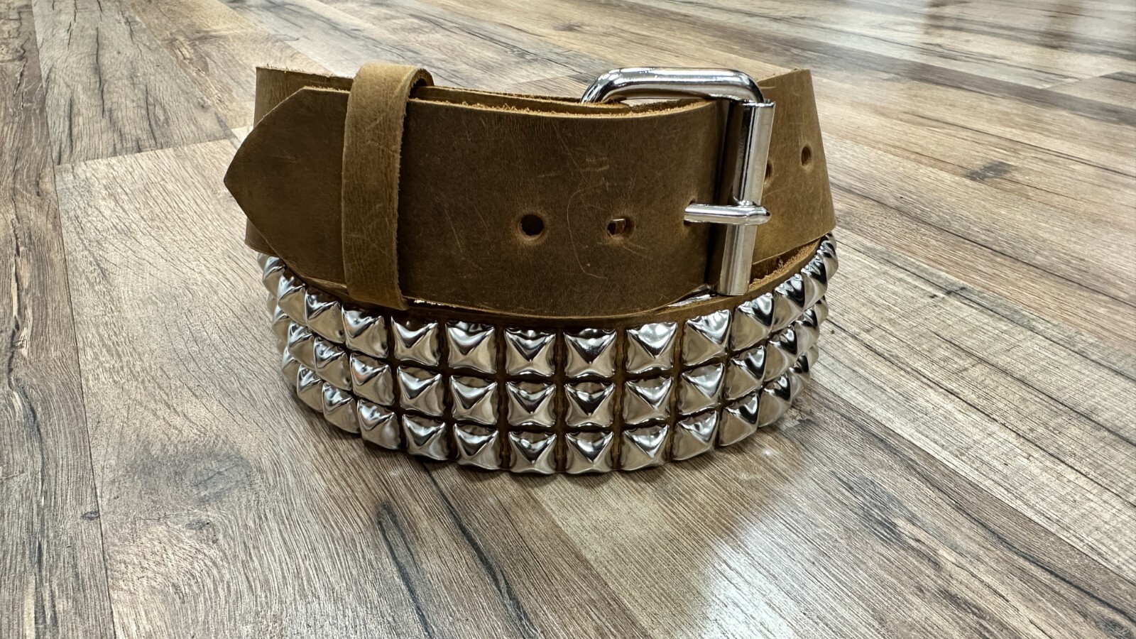 Three Row Pyramid Stud Belt Brown Leather Studded Belt Punk Goth By Funk Plus