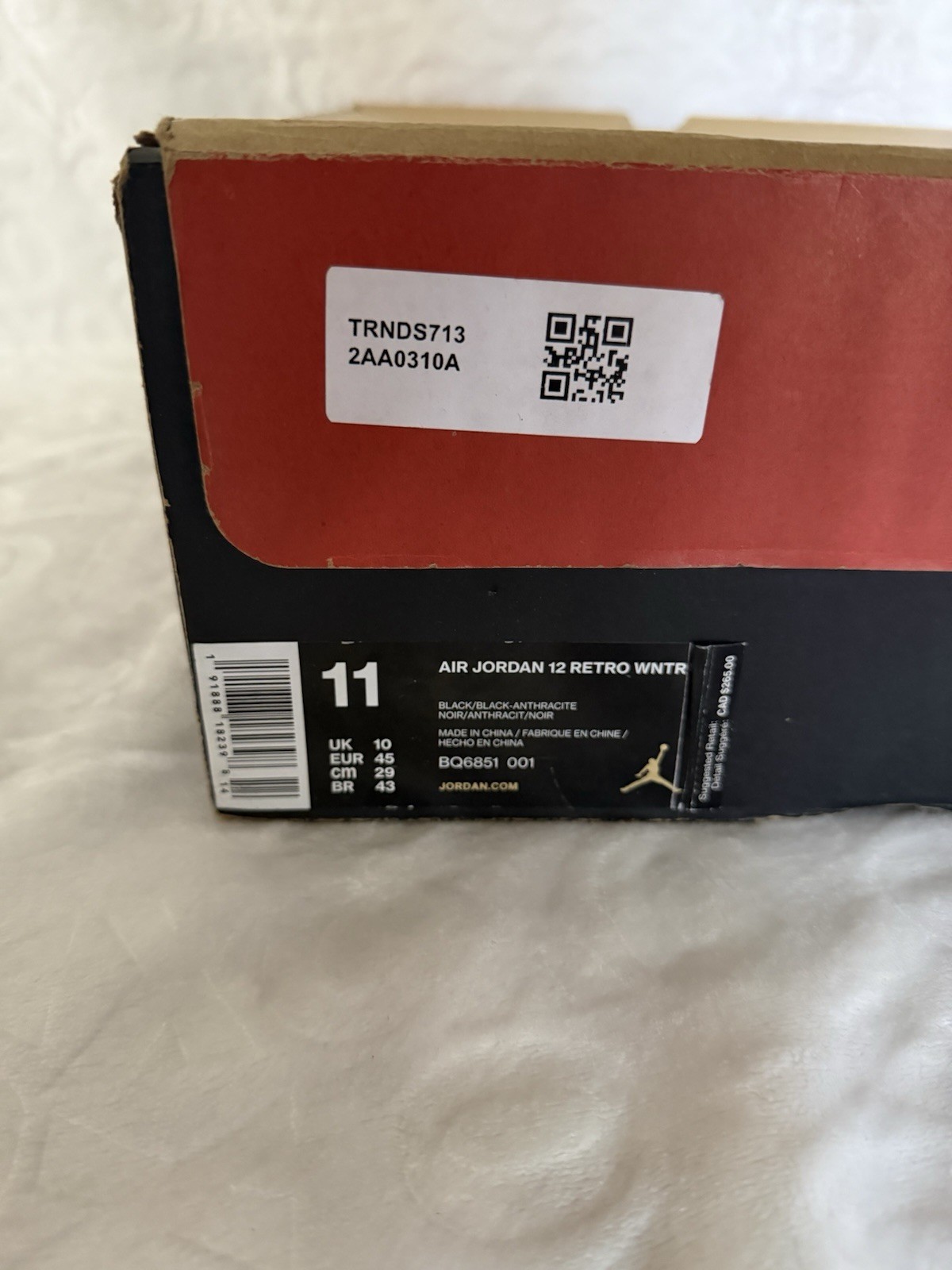 Jordan Air Jordan 12 Retro Winterized Triple Black Men’s Sneakers BQ6851-001