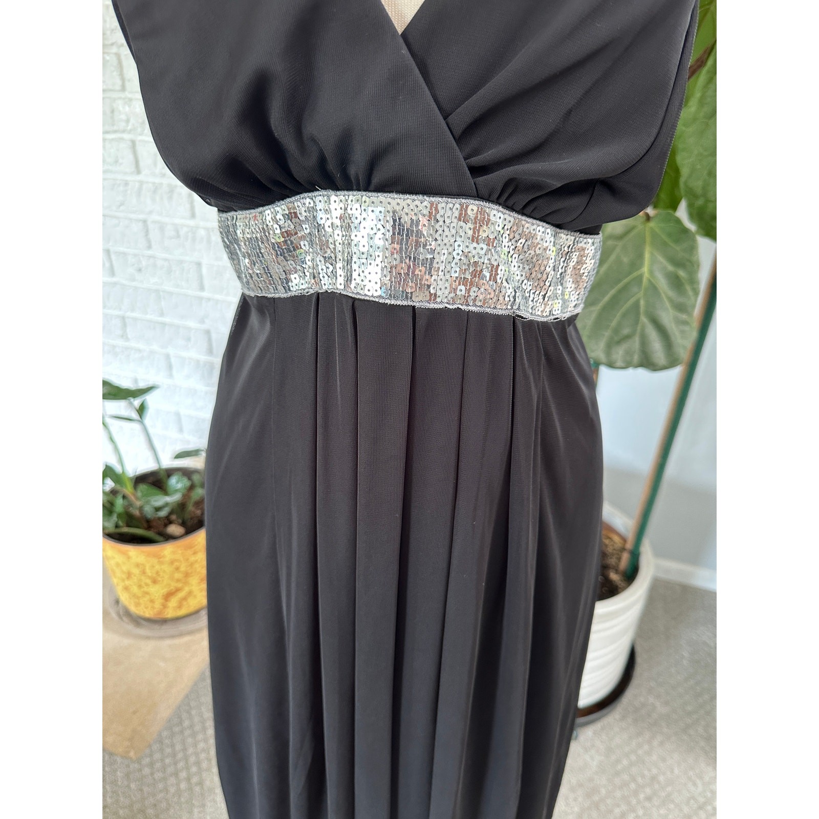 Y2K Ruby Rox Women Dress 2X Black Sequin Midi Empire Waist Cocktail Fairy Goth