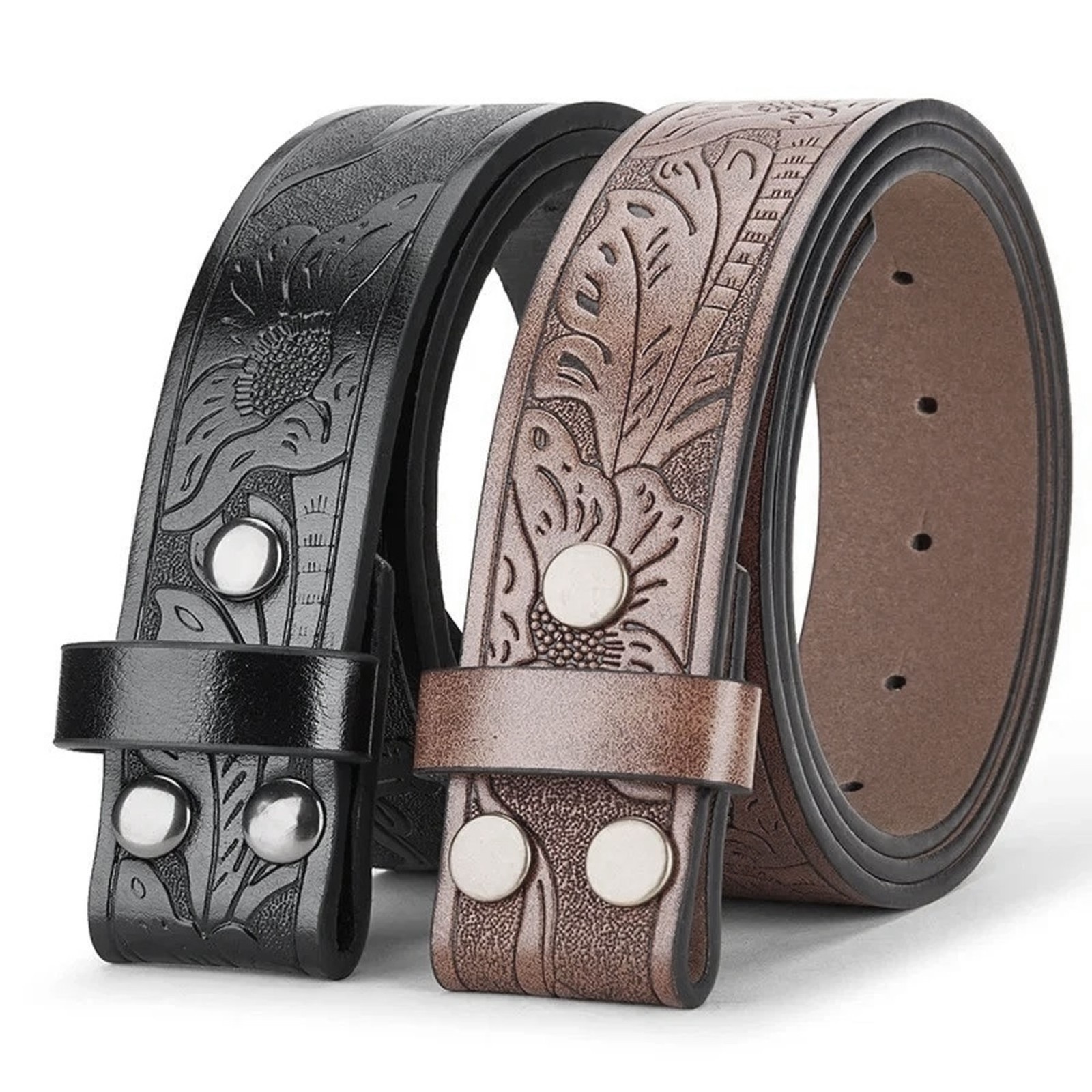 NEW MULTI Western Belt Handmade Strap Men Leather No Buckle Cowboy Rodeo Belts