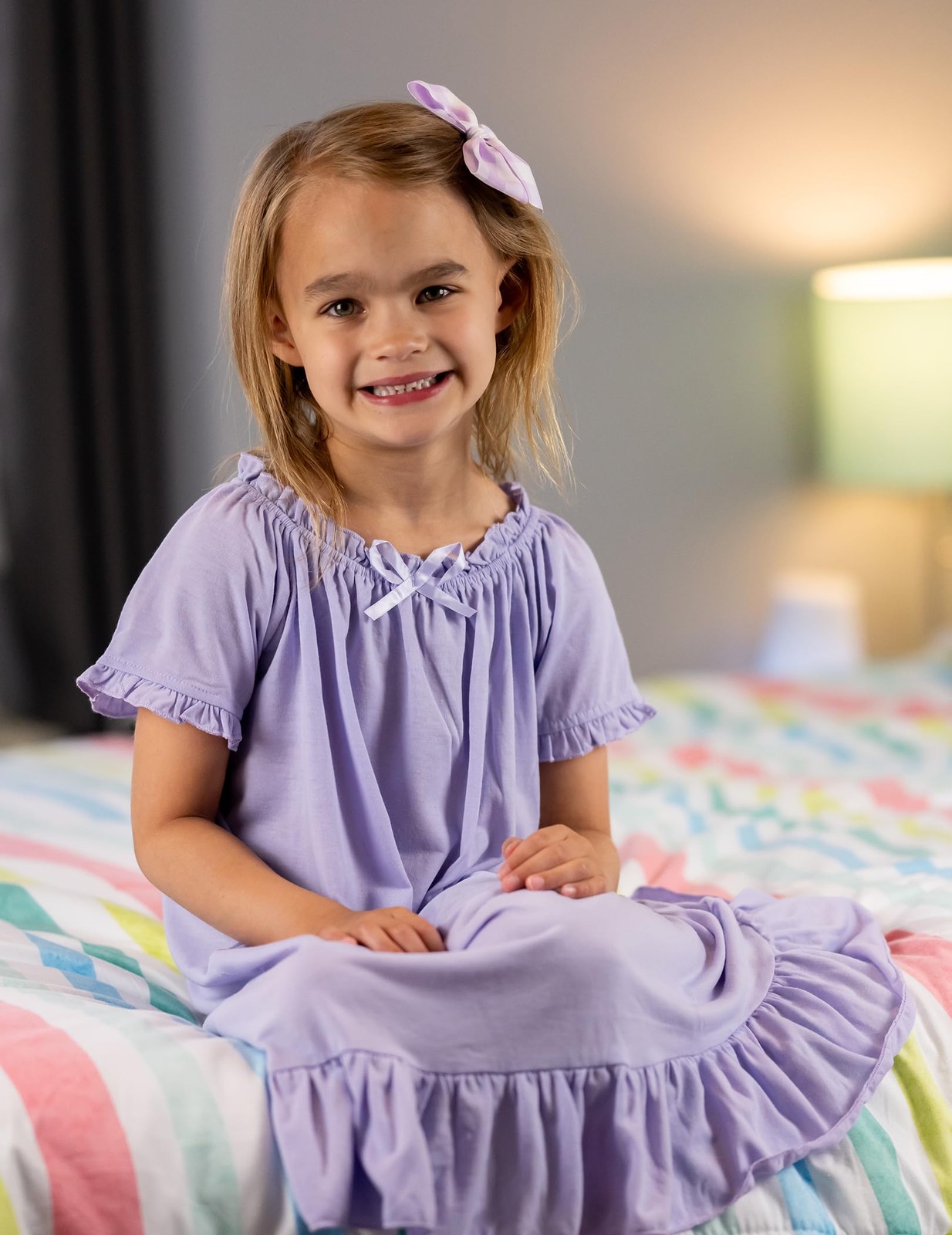 Arshiner Girls’ Pajama Dress Casual Sleeping Dress (Light Purple, 7-8 Years)