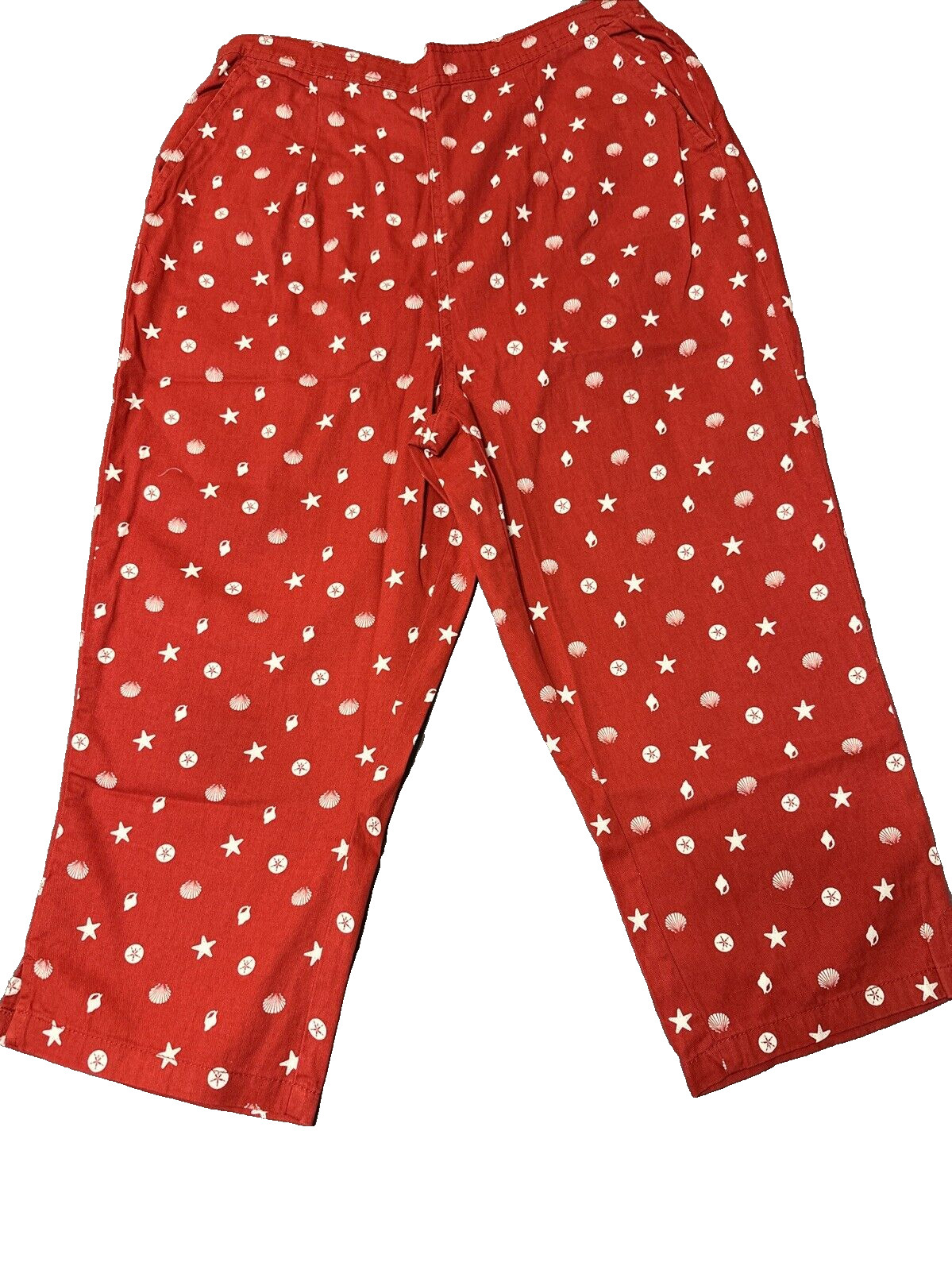 Womens Pull On Capri Pants Sea Shell Starfish Sand Dollar Pants Size XL