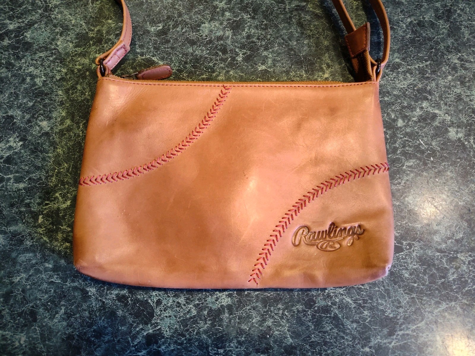 Rawlings Baseball Stitched Leather Double Play Wristlet Mini Bag Purse – 8.5″x5″