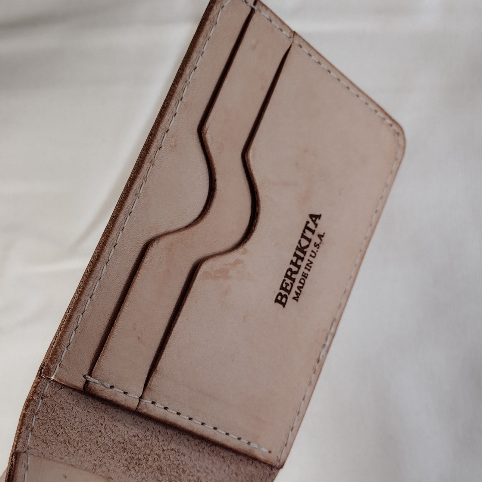 handmade real leather card holder natural veg tan minimalist bifold