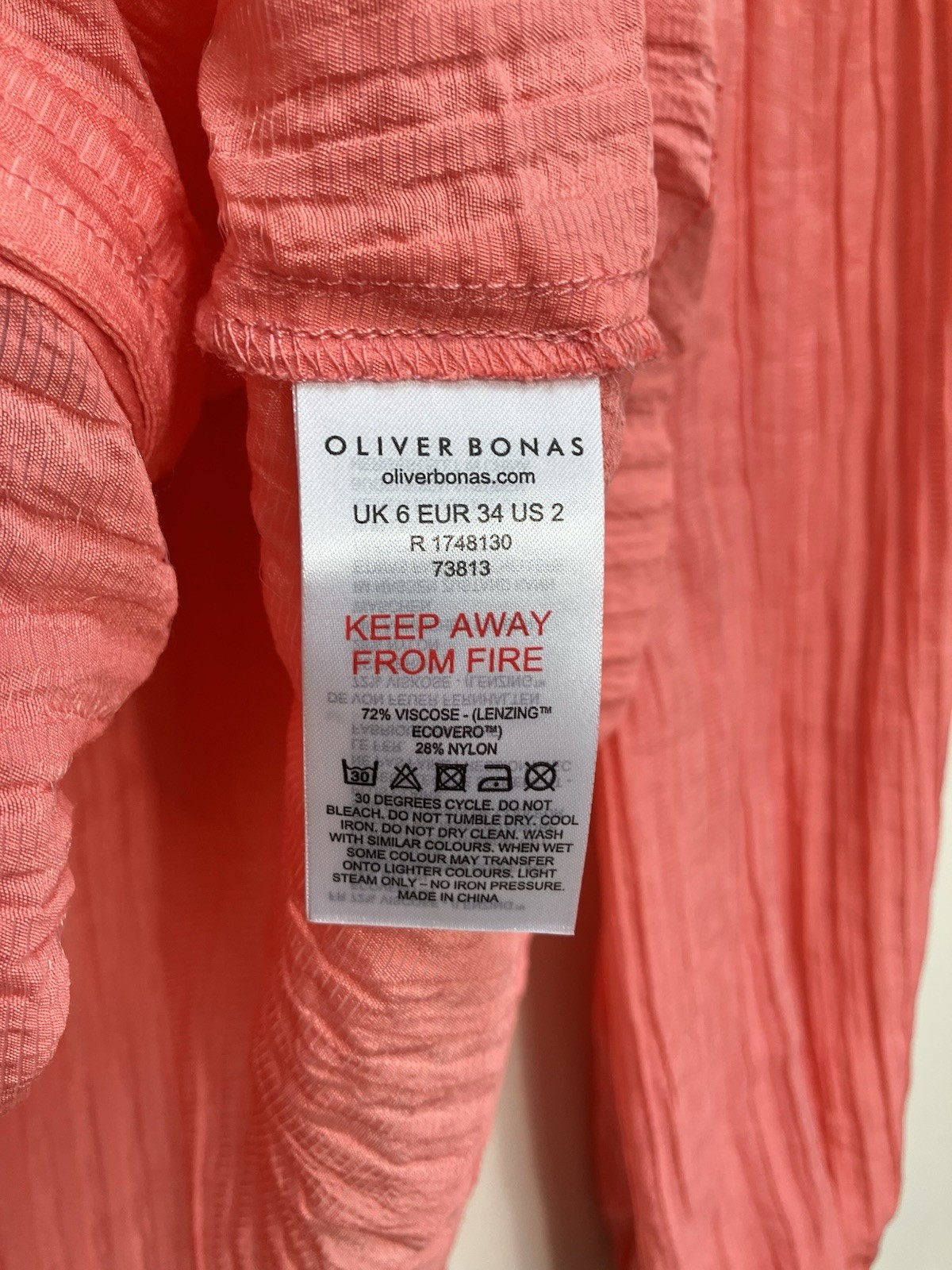 Oliver Bonas Shirt Blouse Womens Size UK 6 Pink Pleated Prairie Crepe Oversized