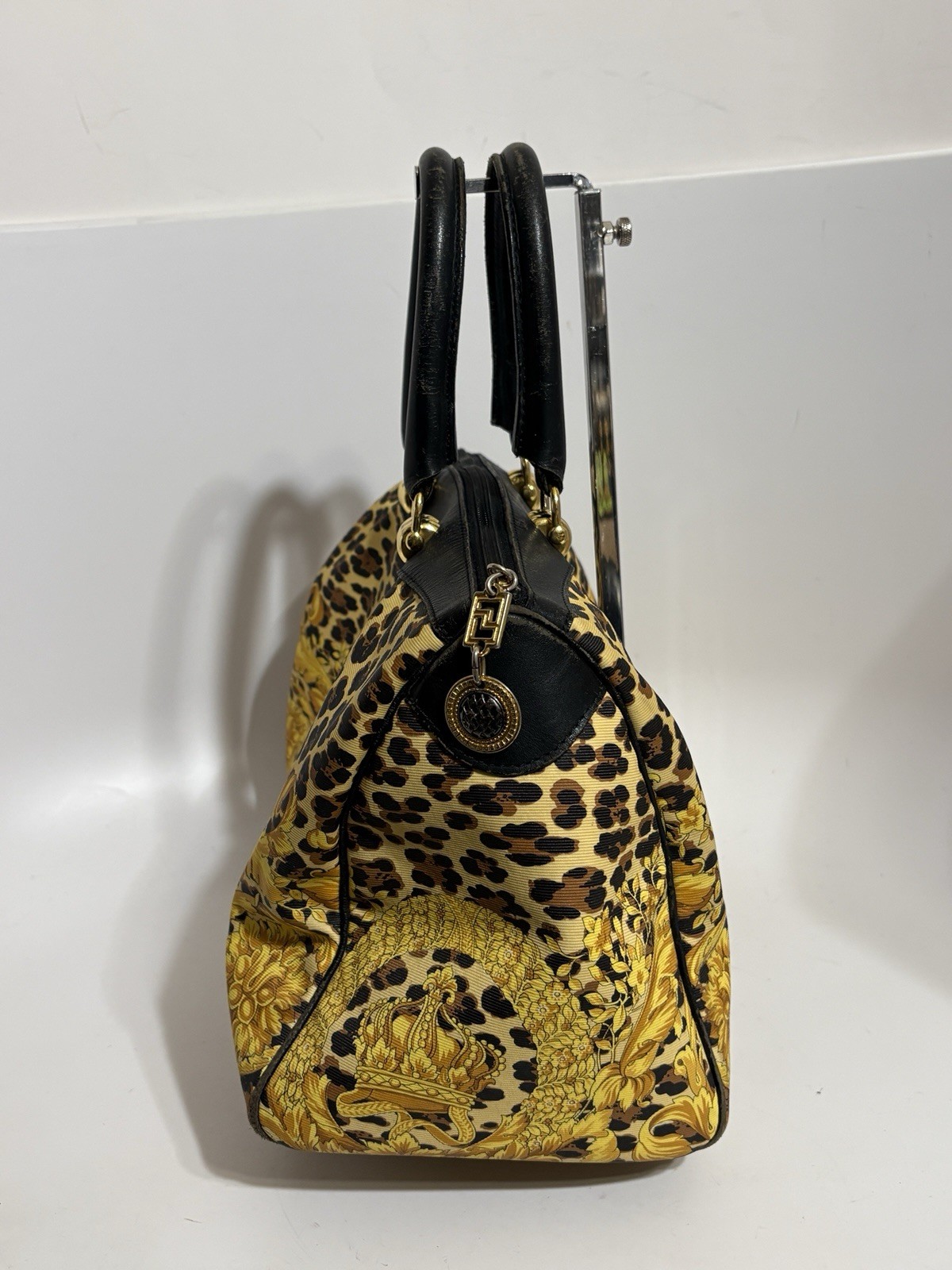 Vtg Gianni Versace Yellow Baroque Print PVC Bag