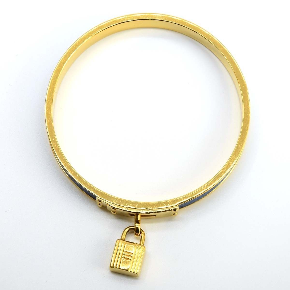 HERMES Kelly Bangle Courchevel Leather Blue Gold Hardware 7.5mm Pre-owned