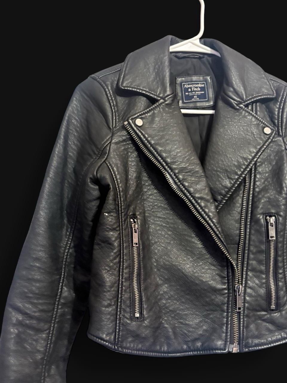 Abercrombie & Fitch Vegan Leather Biker Jacket Black XS Women Zipper Collared