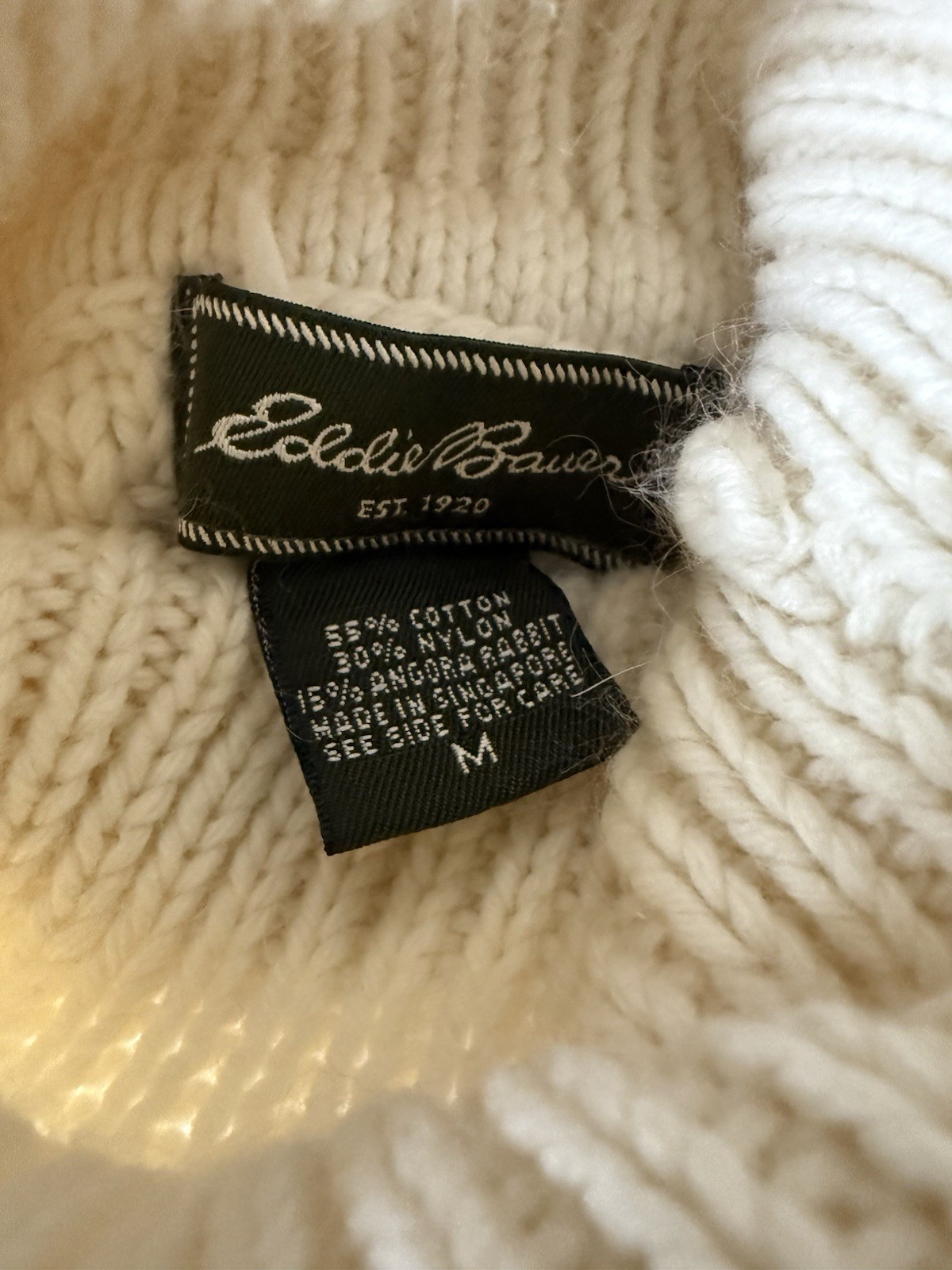 EDDIE BAUER IVORY WOOL CREW SWEATER SIZE M