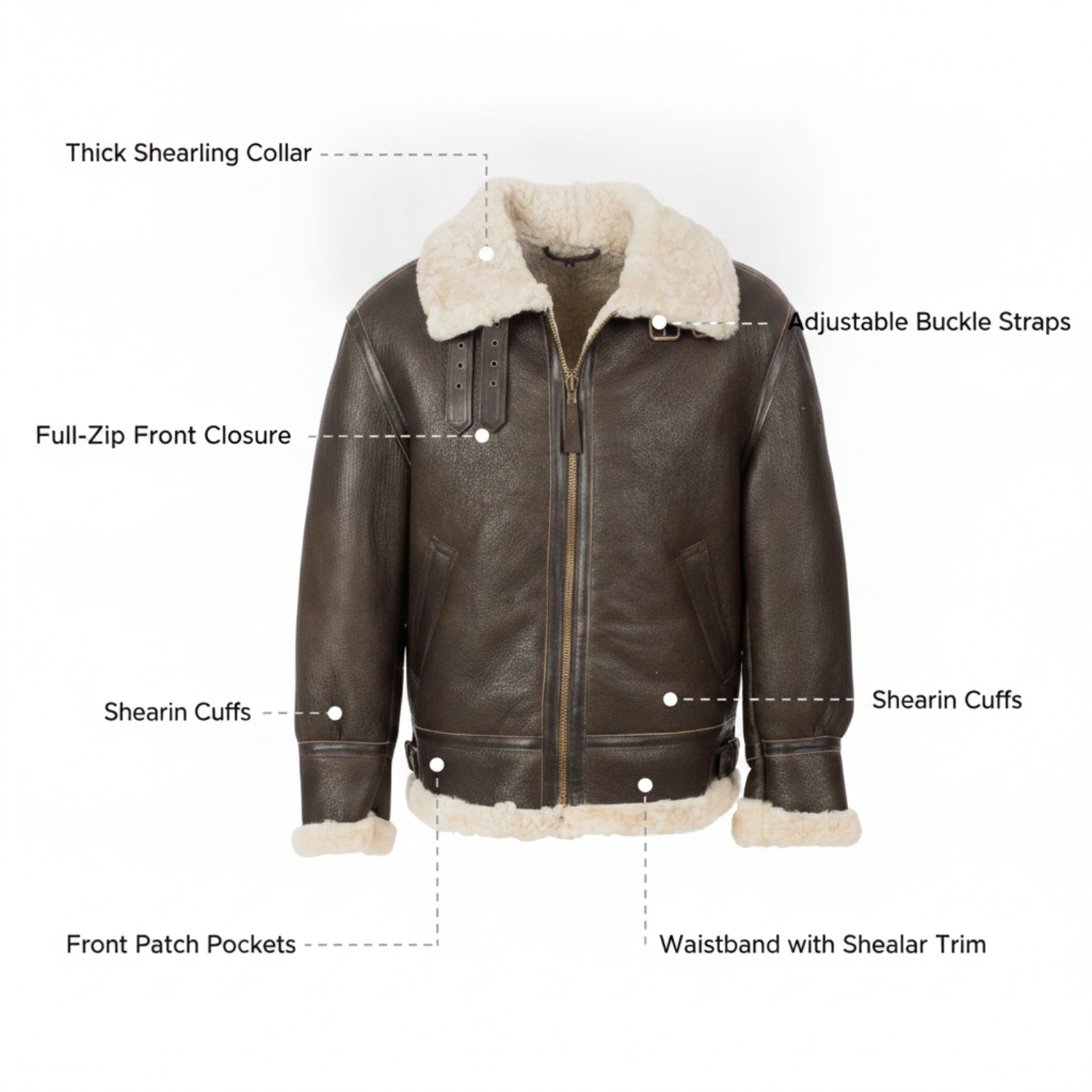 Men’s B3 Aviator Bomber Jacket Brown Genuine Leather Shearling Sheepskin Coat