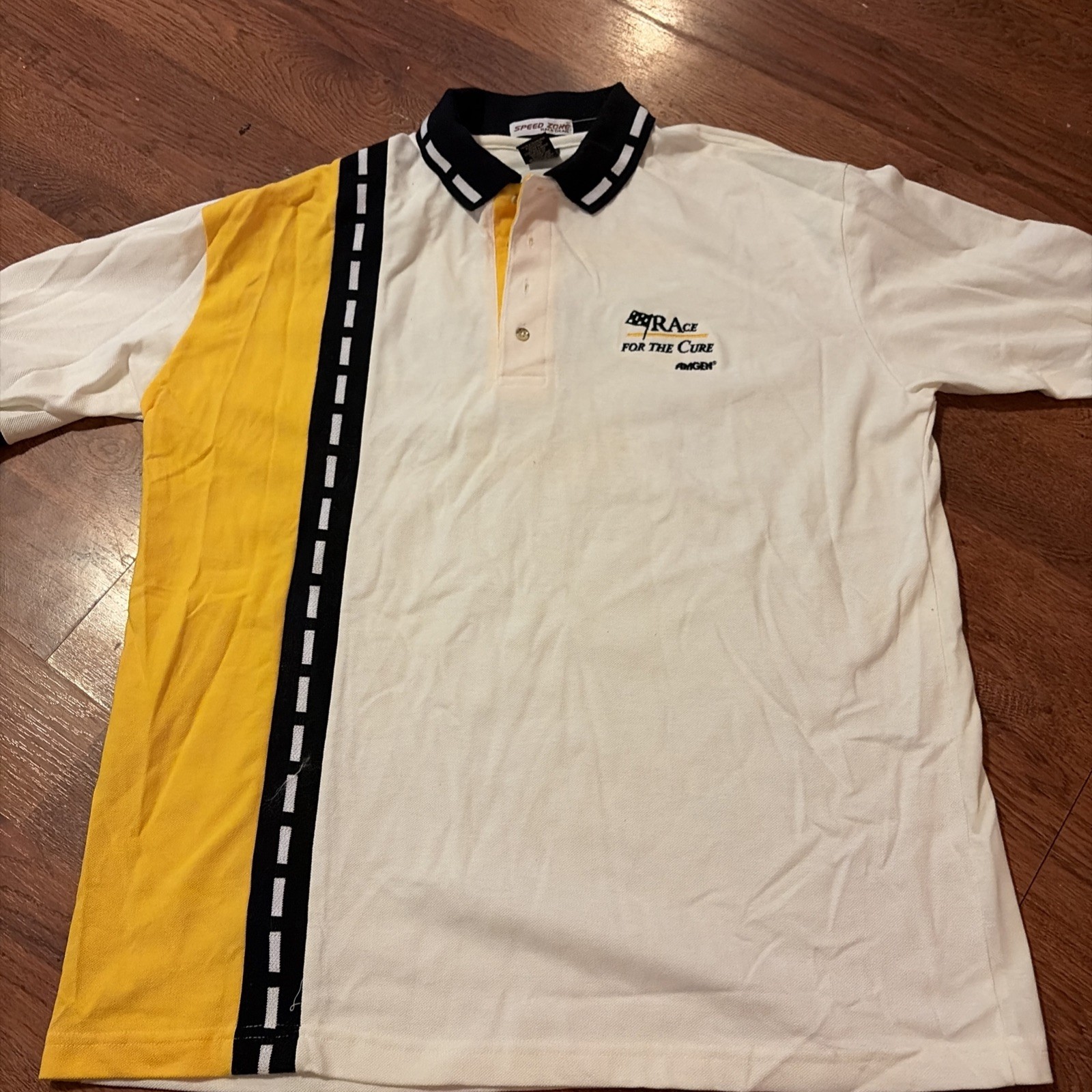 Speed Zone Race Gear Cigarette Racing Team Polo Shirt Mens XL White Yellow