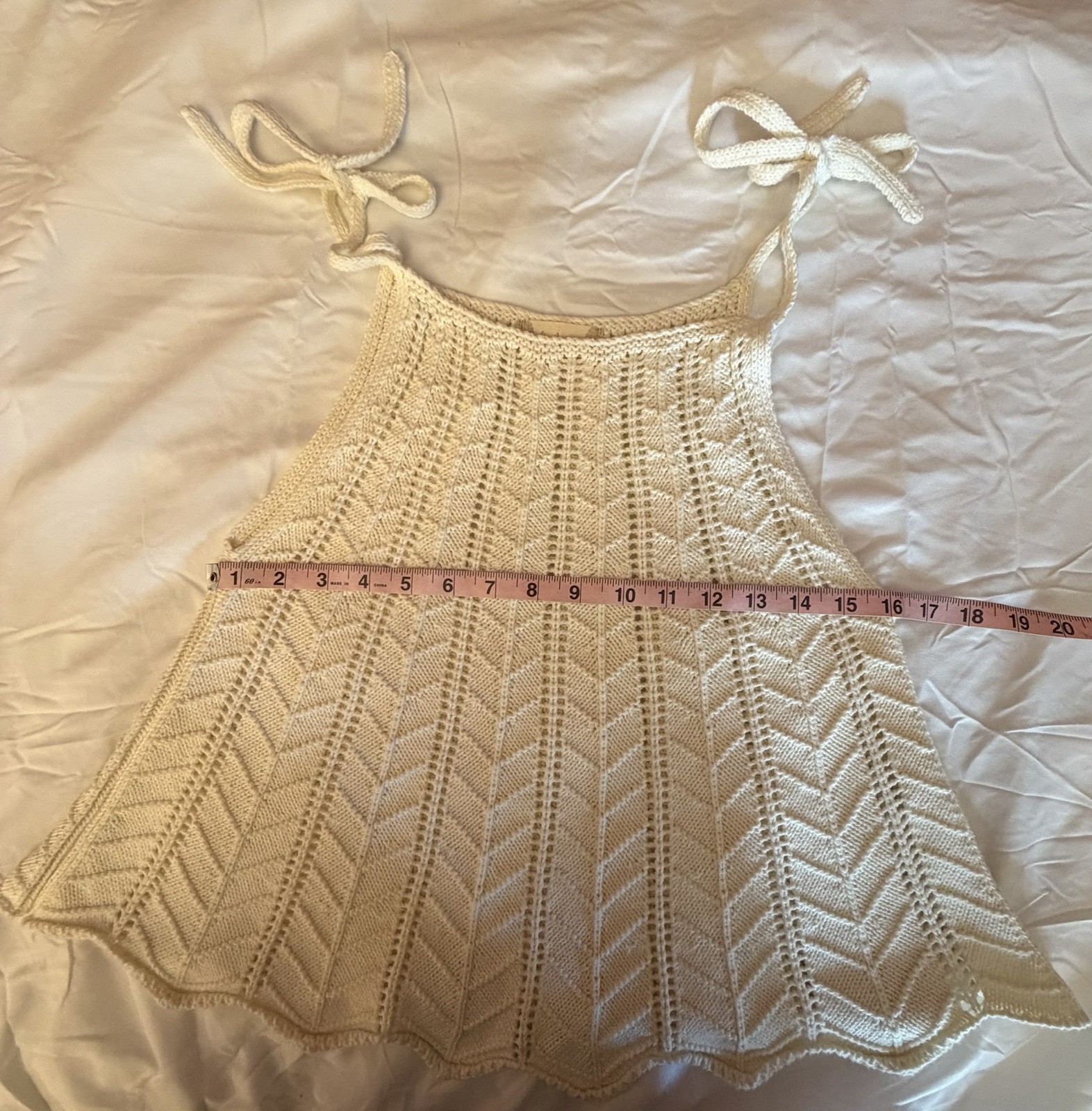 100% Cotton Altar’d State Cream Solid Knit Bow Strap Tank Top Lightweight M