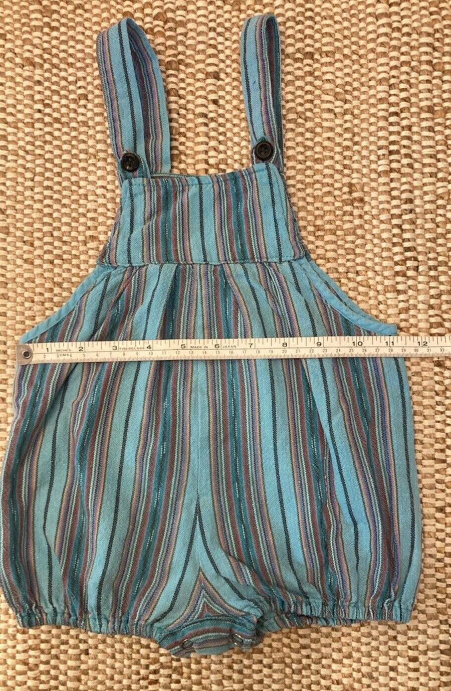 Vintage Guatemalan Child Toddler Romper Overall 2T Unisex Y2K Turquoise Stripe