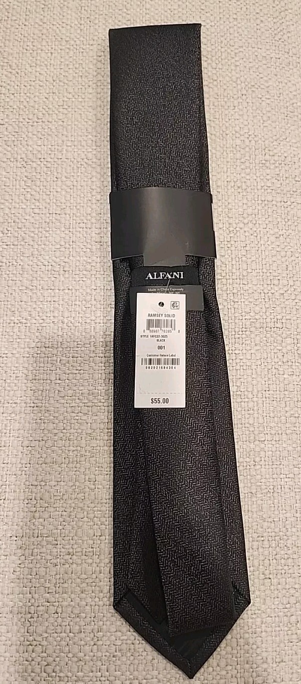 Alfani Men’s Necktie Slim Herringbone Black Tie