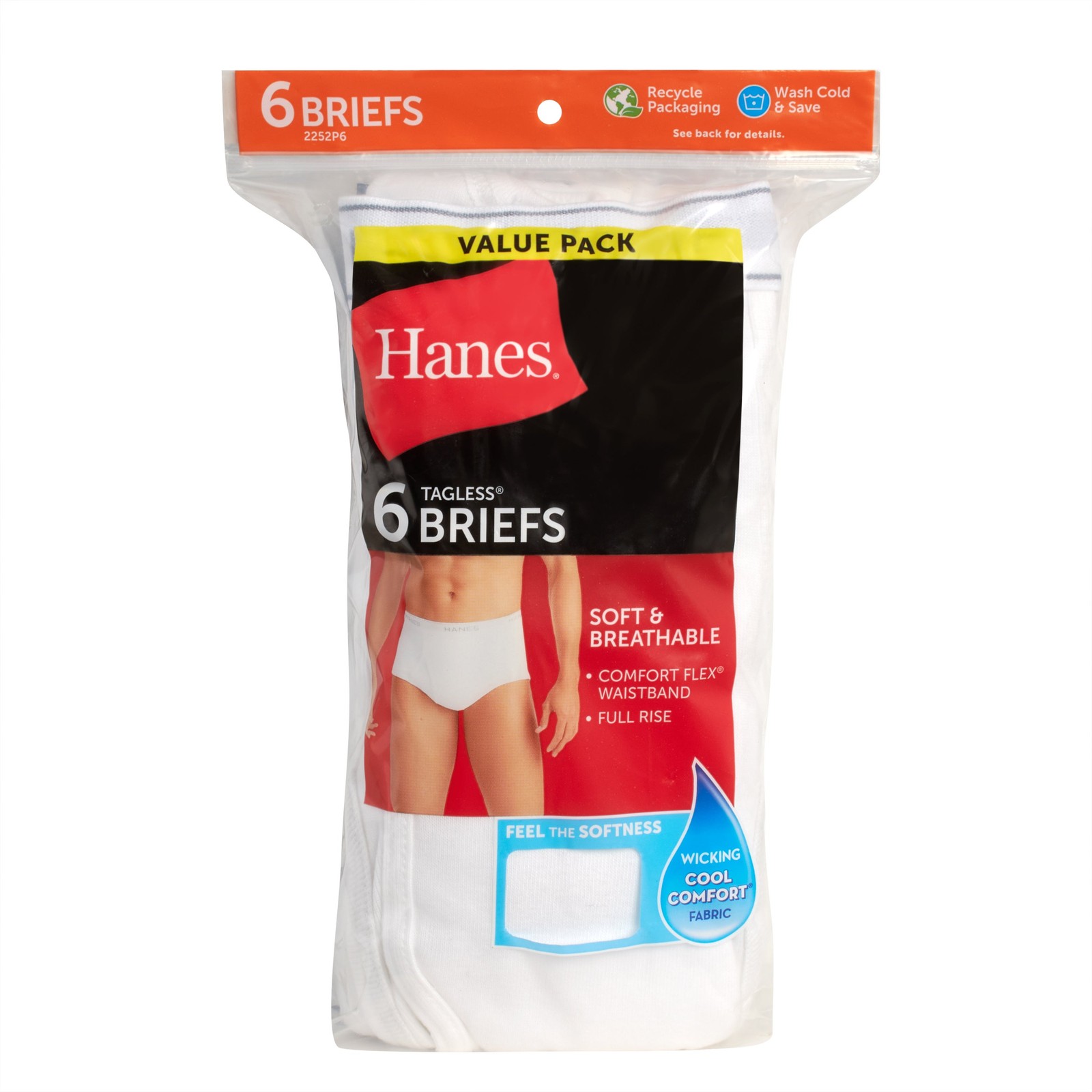 Hanes Briefs 6-Pack Men’s Tagless Underwear White ComfortSoft Waistband Wicking