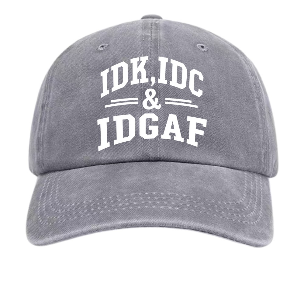 Vintage Washed IDK IDC IDGAF Slogan Baseball Cap Unisex Casual Dad Hat