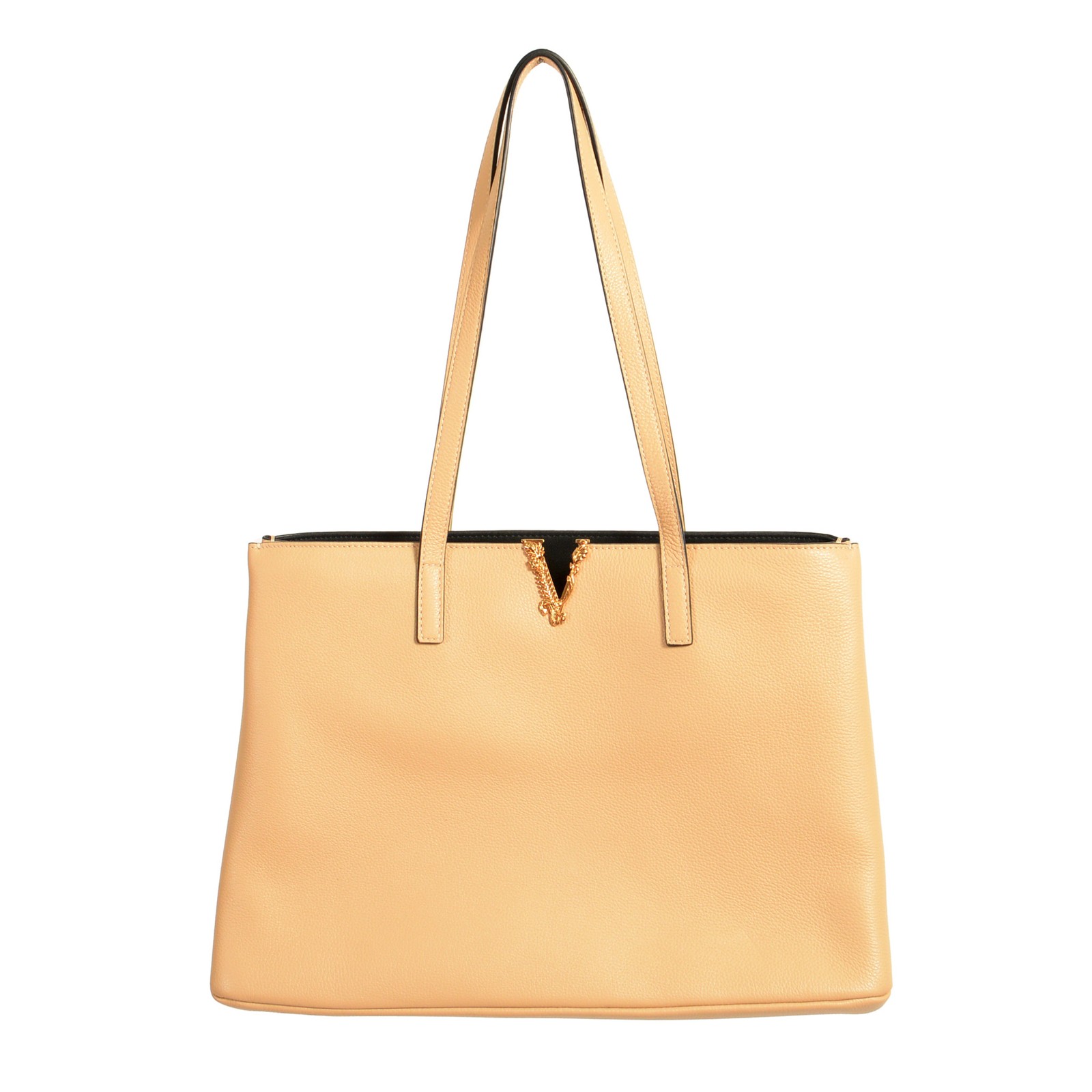 Versace Women’s 100% Textured Leather V-Logo Tote Handbag Shoulder Bag