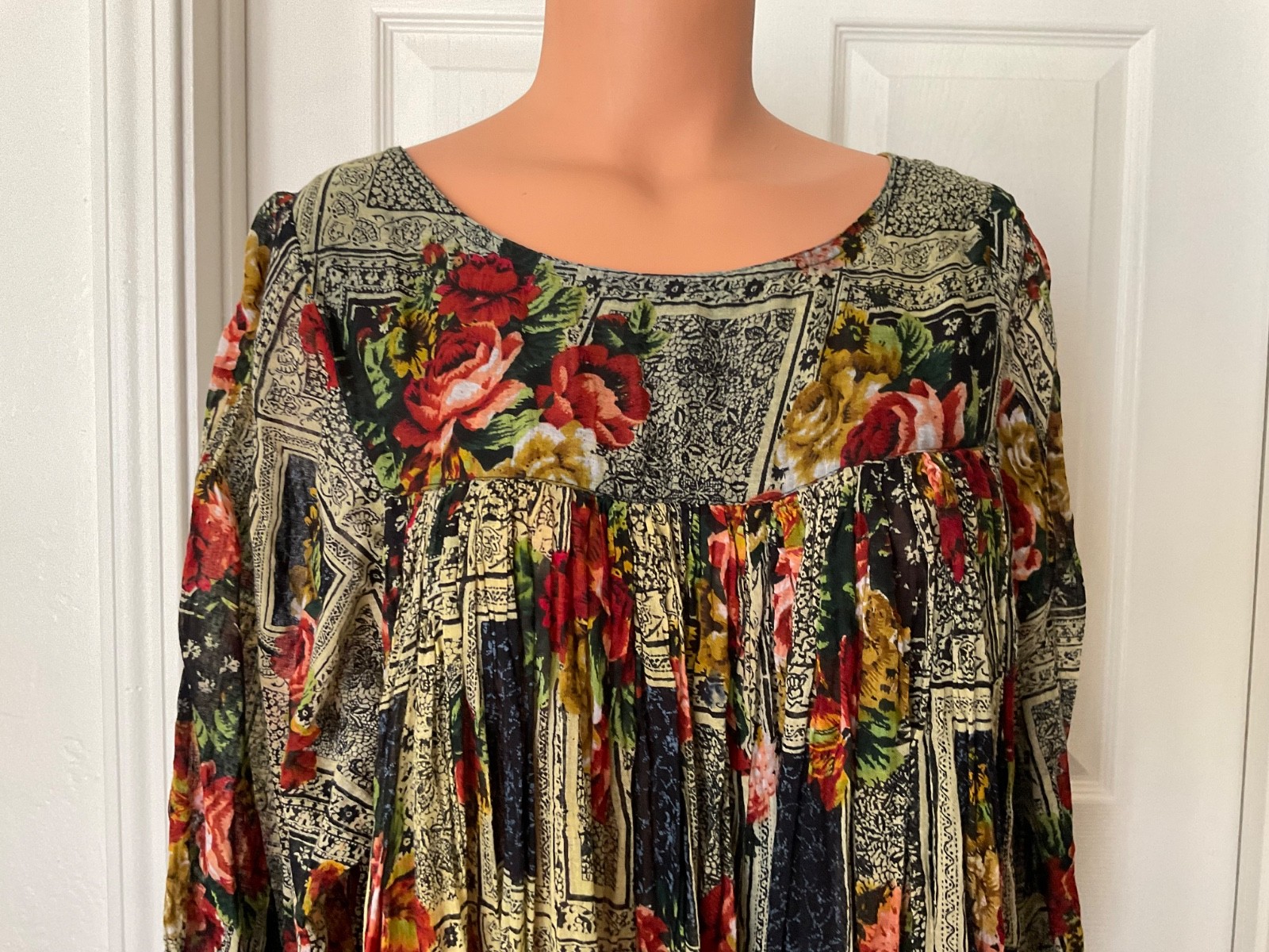 Patchouli from Nature 100% Cotton Batik Style Maxi Dress 1990s India Size Large
