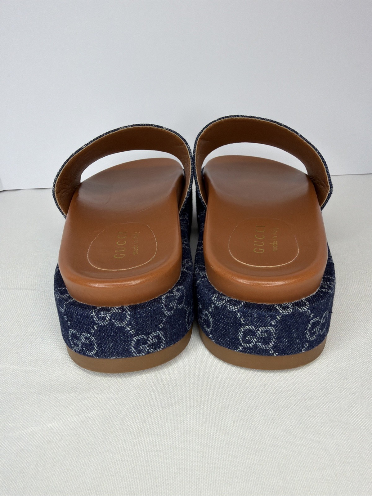 GUCCI Denim GG Monogram Angelina Platform Denim Sandals Size EU 40 US 10~NO BOX