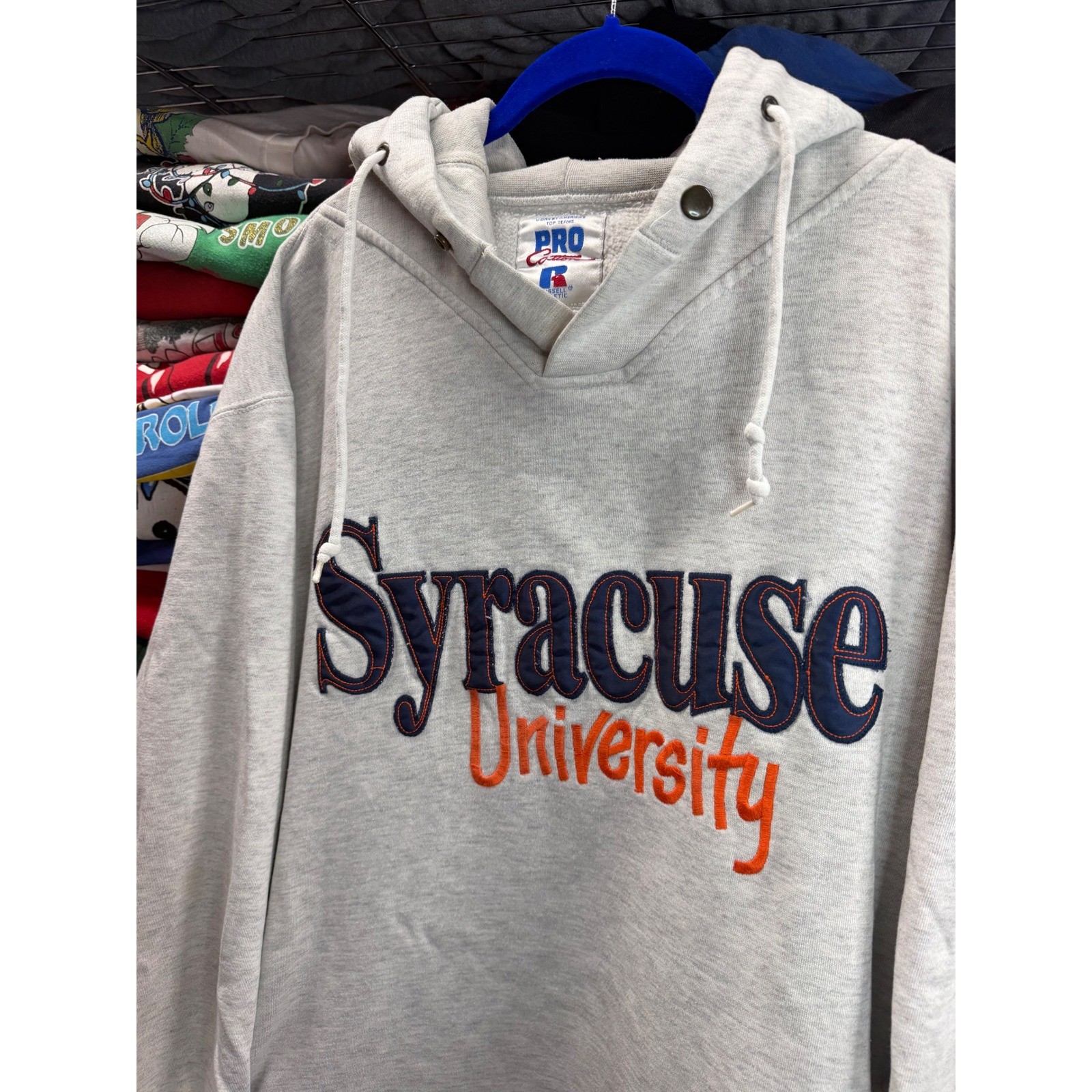 Vintage 90s Russell Athletic Pro Cotton Syracuse University Hoodie Gray Mens