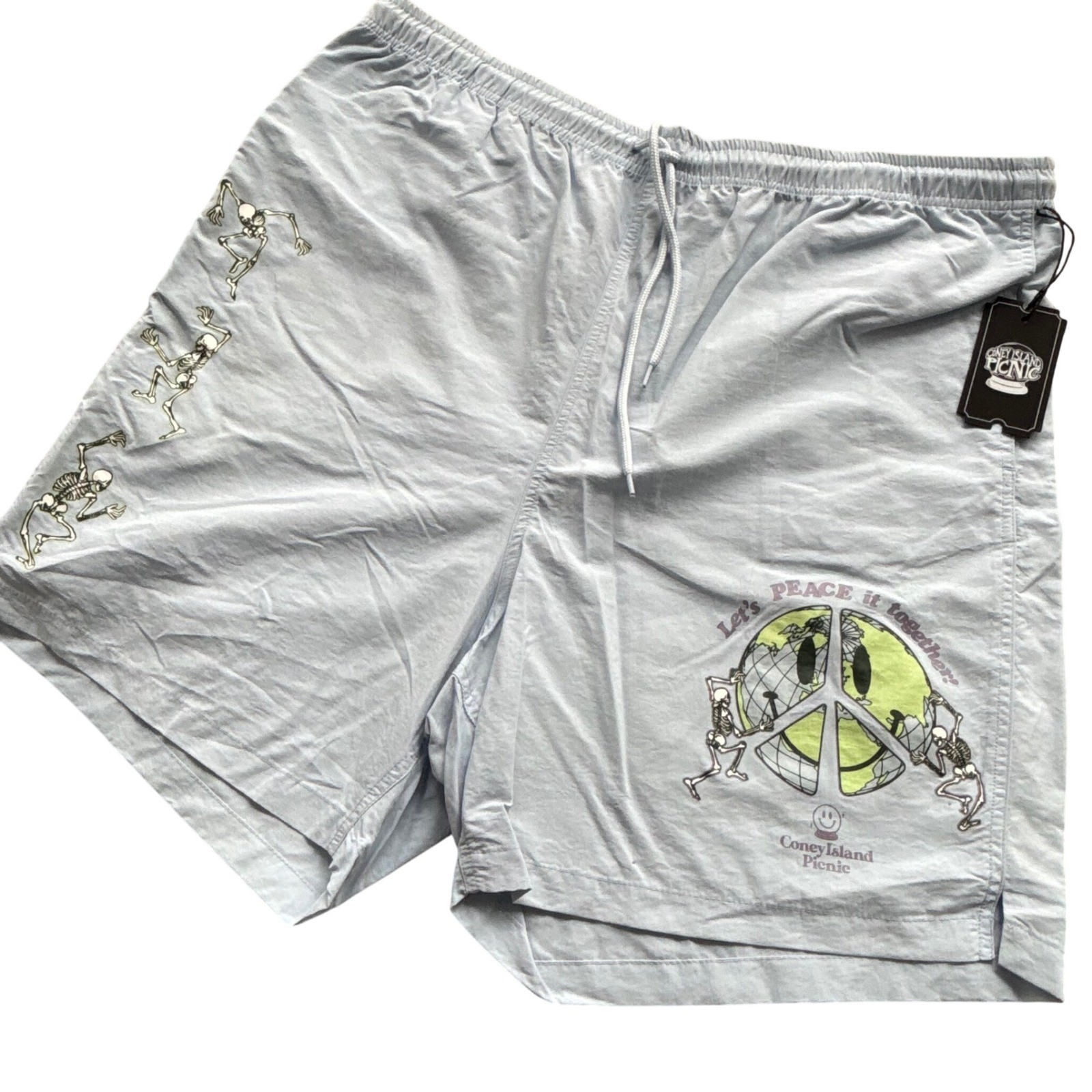 Coney Island Picnic Shorts Mens XXL Blue Skeleton Peace NWT Streetwear