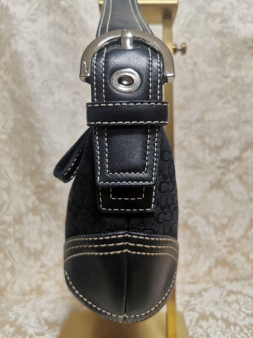 Coach One-Shoulder Bag Black 2154 Signature Canvas Leather Jacquard 9.8 inch