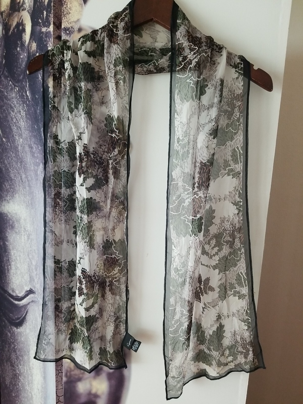 VTG Cejon Scarf 100% Green Brown Floral Colorful Retro 60” x 10”