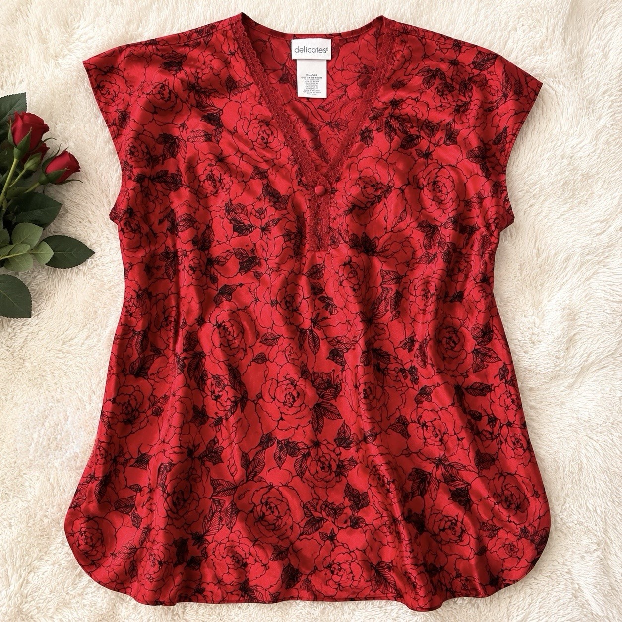 Delicates Soft Slinky Satin Sleep Shirt Nightgown Sexy XL XXL Vamp Romantic Plus