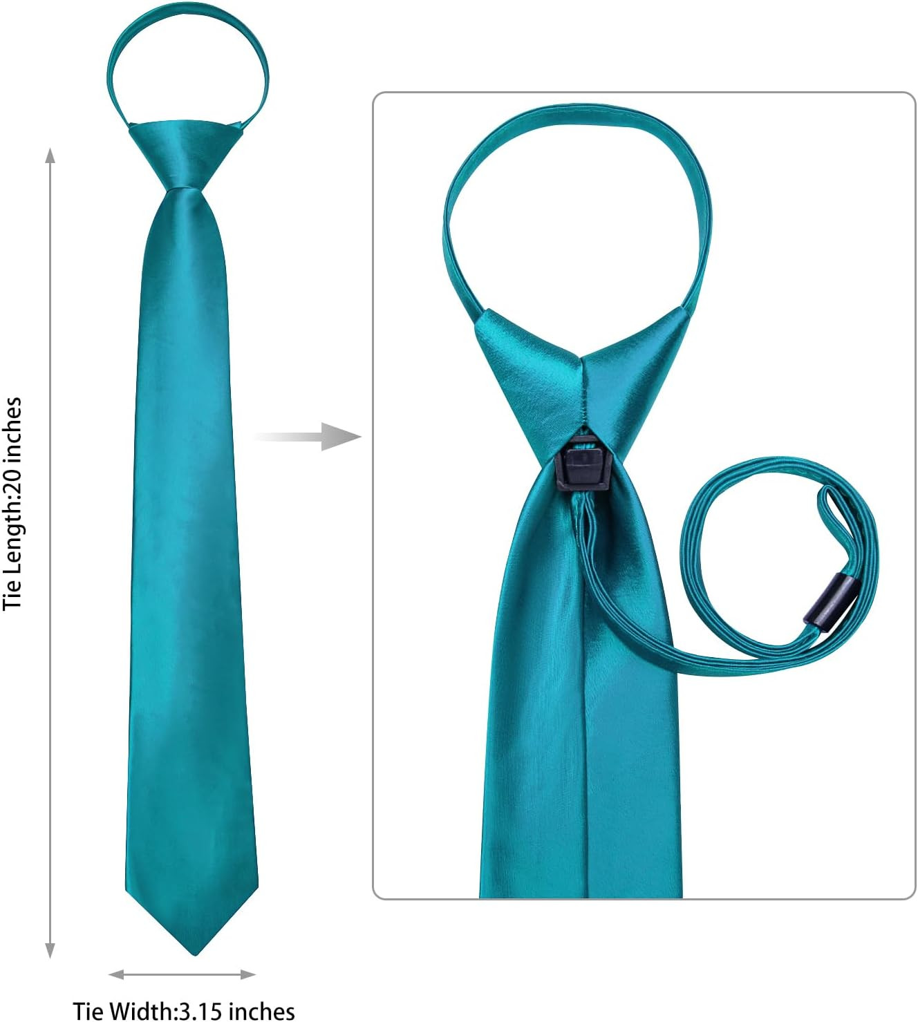 Men’S Pre-Tied Adjustable Zipper Skinny Satin Tie Set Formal Necktie with Pocket