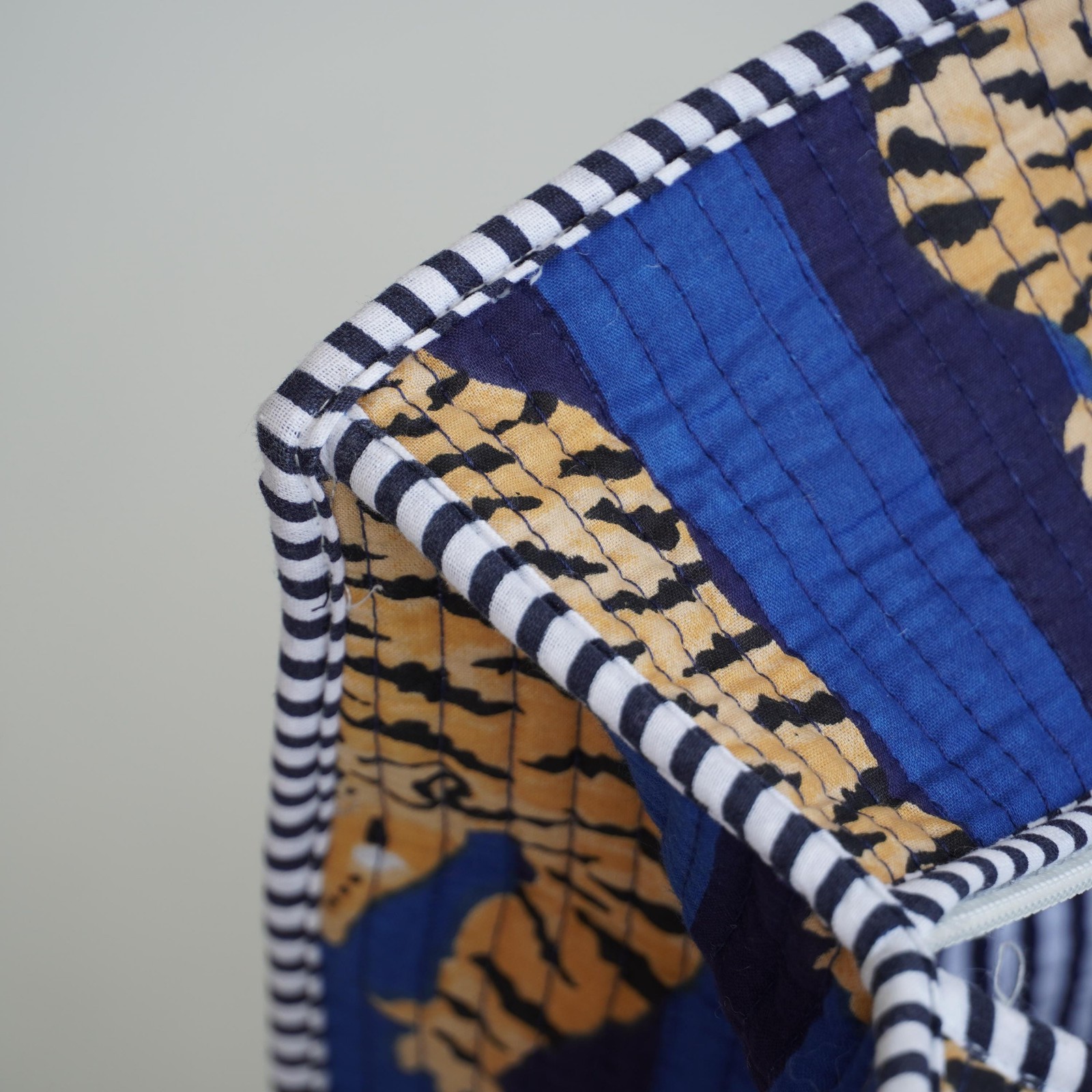 Handmade Cotton Tote Bag Blue Tiger Print Quilted Indian Travel Shopper Bag