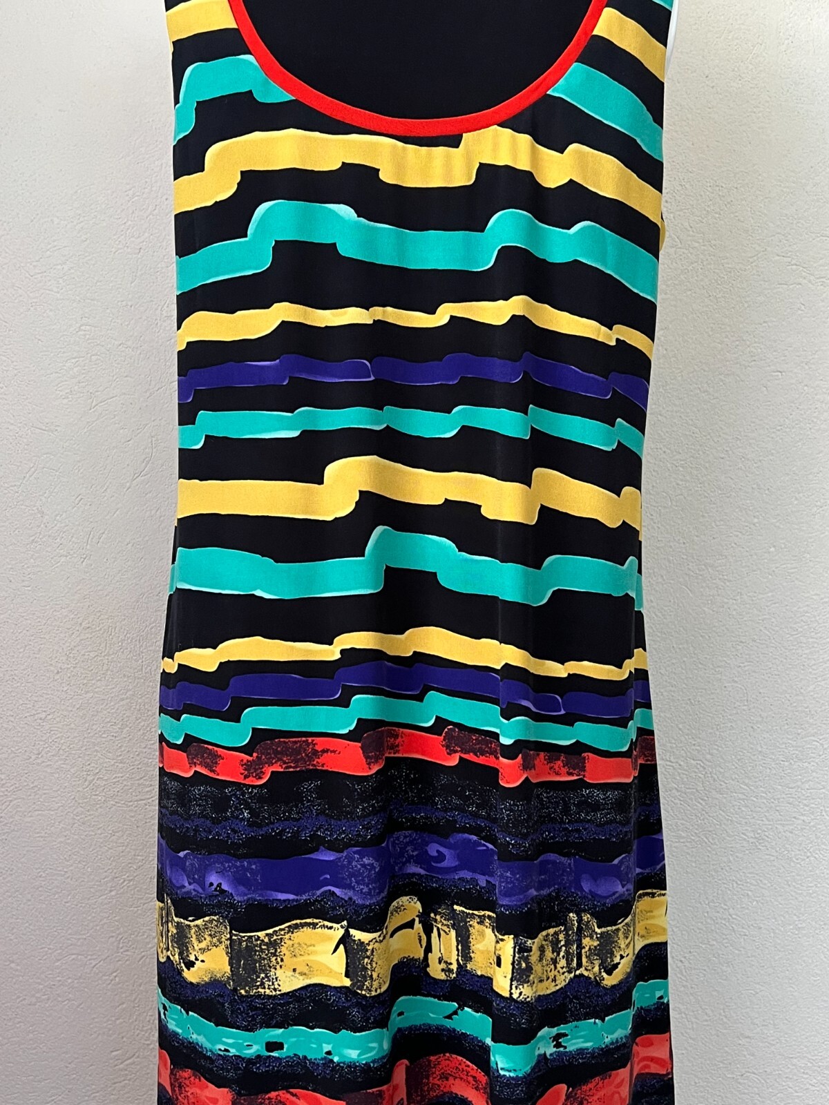 Leona Edmiston Ruby Dress Size 3 | 14 Black Yellow Green Blue Red Stripe Party