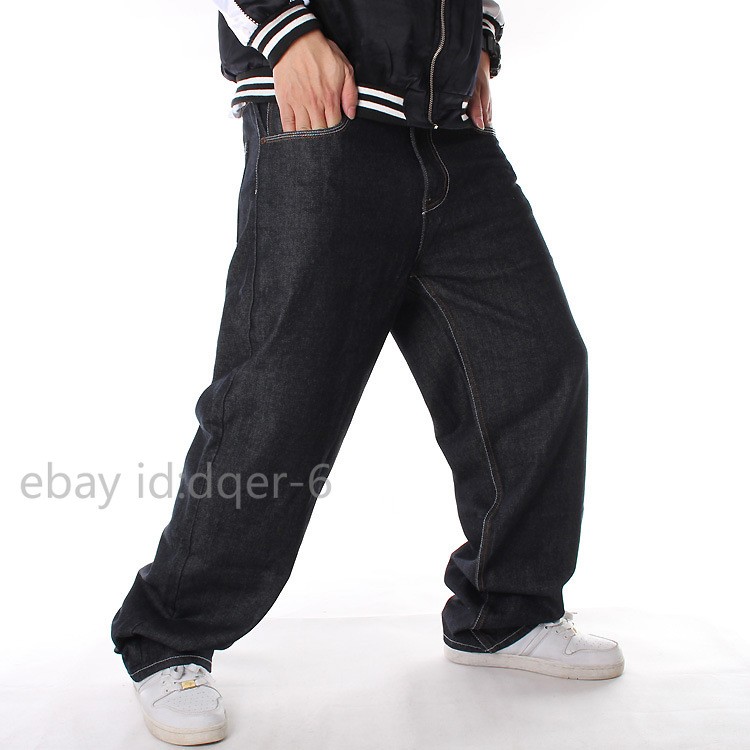 New Men’s Black Jeans Denim Baggy Loose Casual Pants Trousers Hip-Hop W30-W42