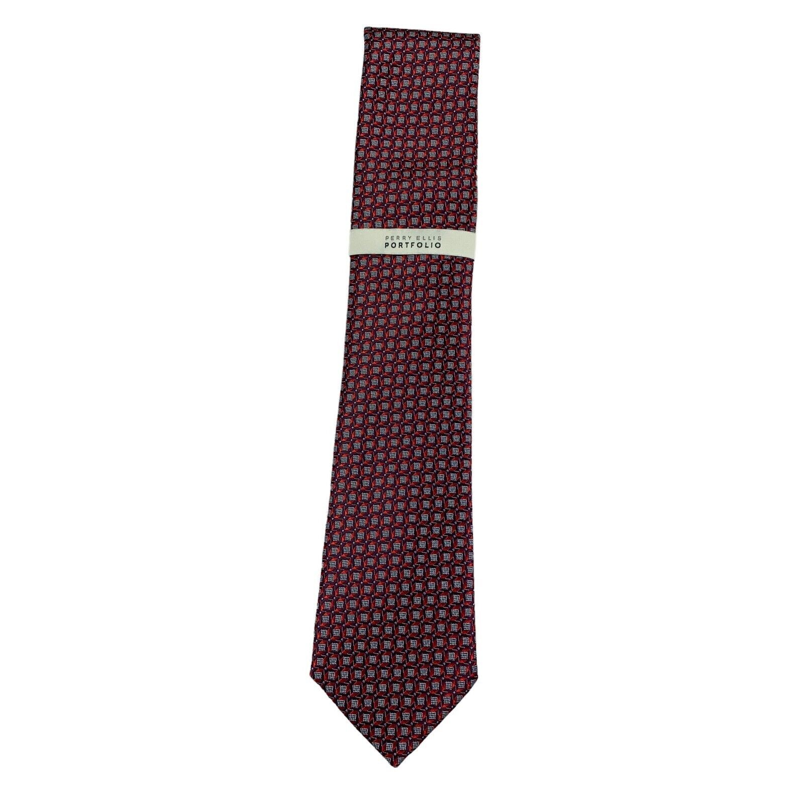 Perry Ellis Mens Cavert Geo Print Neck Tie Red Gray 3 1/8″