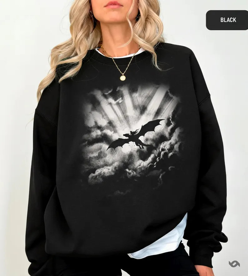 Shadow Dragon Rider Sweatshirt Dark Fantasy Gothic Mythical