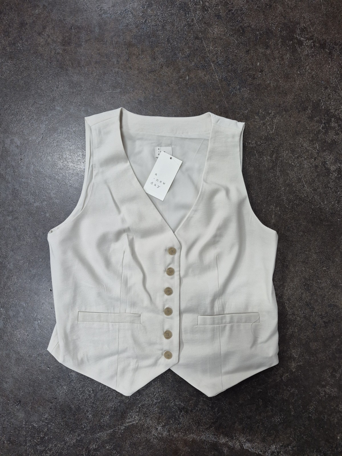 A New Day Women’s Tailored Vest Cream White Tan Career Wear